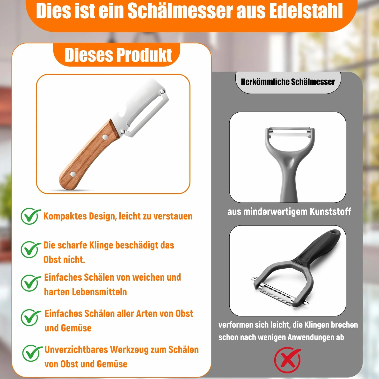 Zestaw 2 wielofunkcyjnych obieraczy do warzyw 3 w 1, wielofunkcyjna obieraczka do warzyw z wbudowanym otwieraczem do butelek i ostrym ostrzem, obieraczka do warzyw z uchwytem z litego drewna
