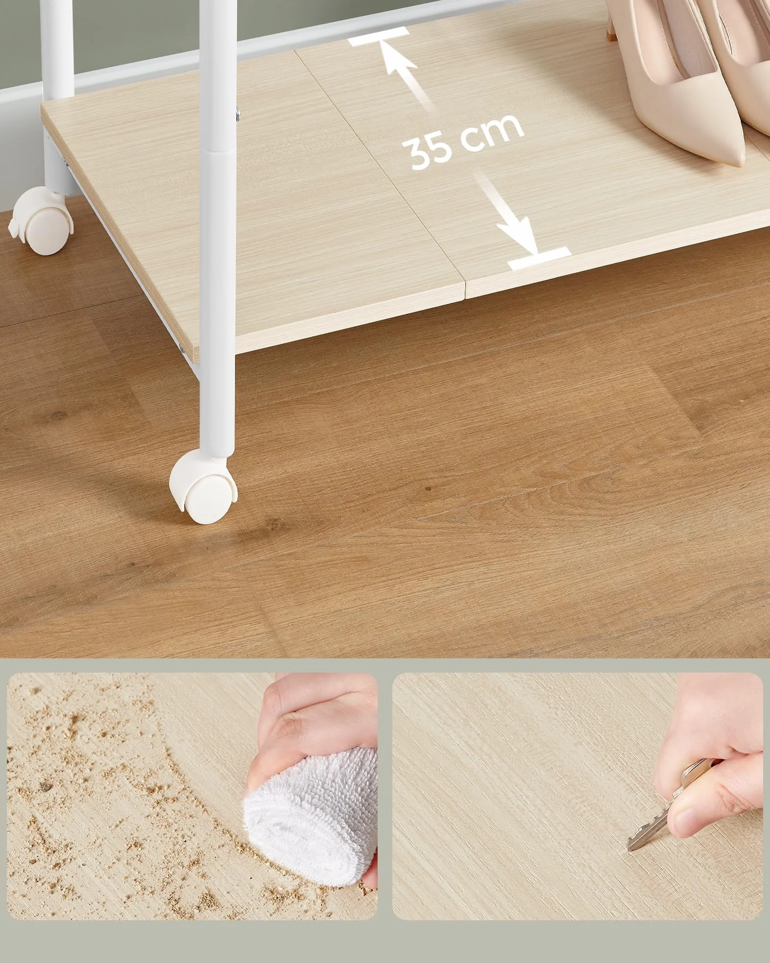 SONGMICS Wieszak na ubrania podwójny z półką 98,5 cm 100 kg stalowy naturalny beż chmurna biel HSR152W01