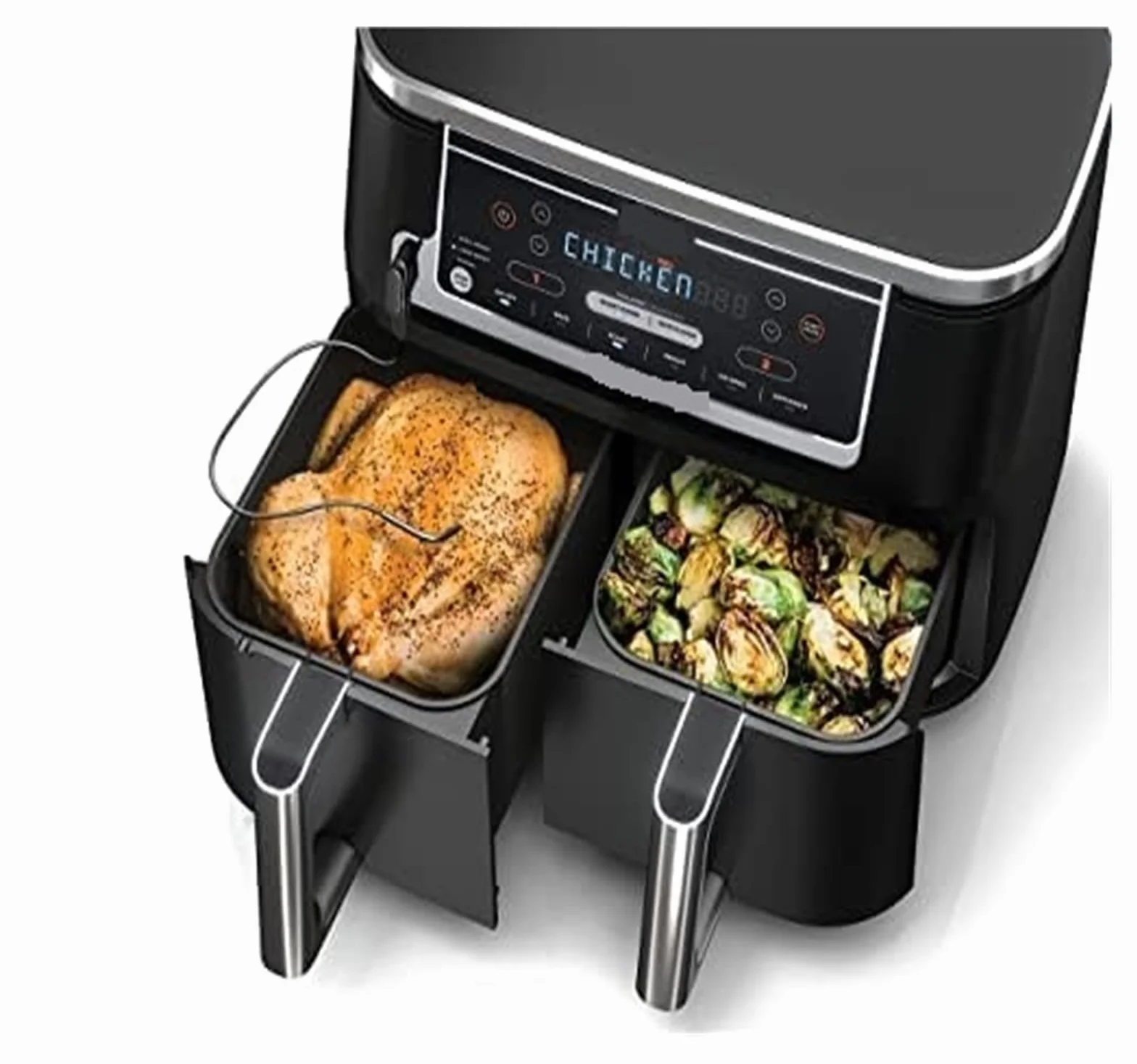 Podstawowe produkty spożywcze i pomocnicy rodziny 6 w 1 podwójna strefa 2 kosze frytkownica powietrzna Smart Air Fryer beztłuszczowa elektryczna frytkownica oddzielny kosz do smażenia 8L Inteligentny