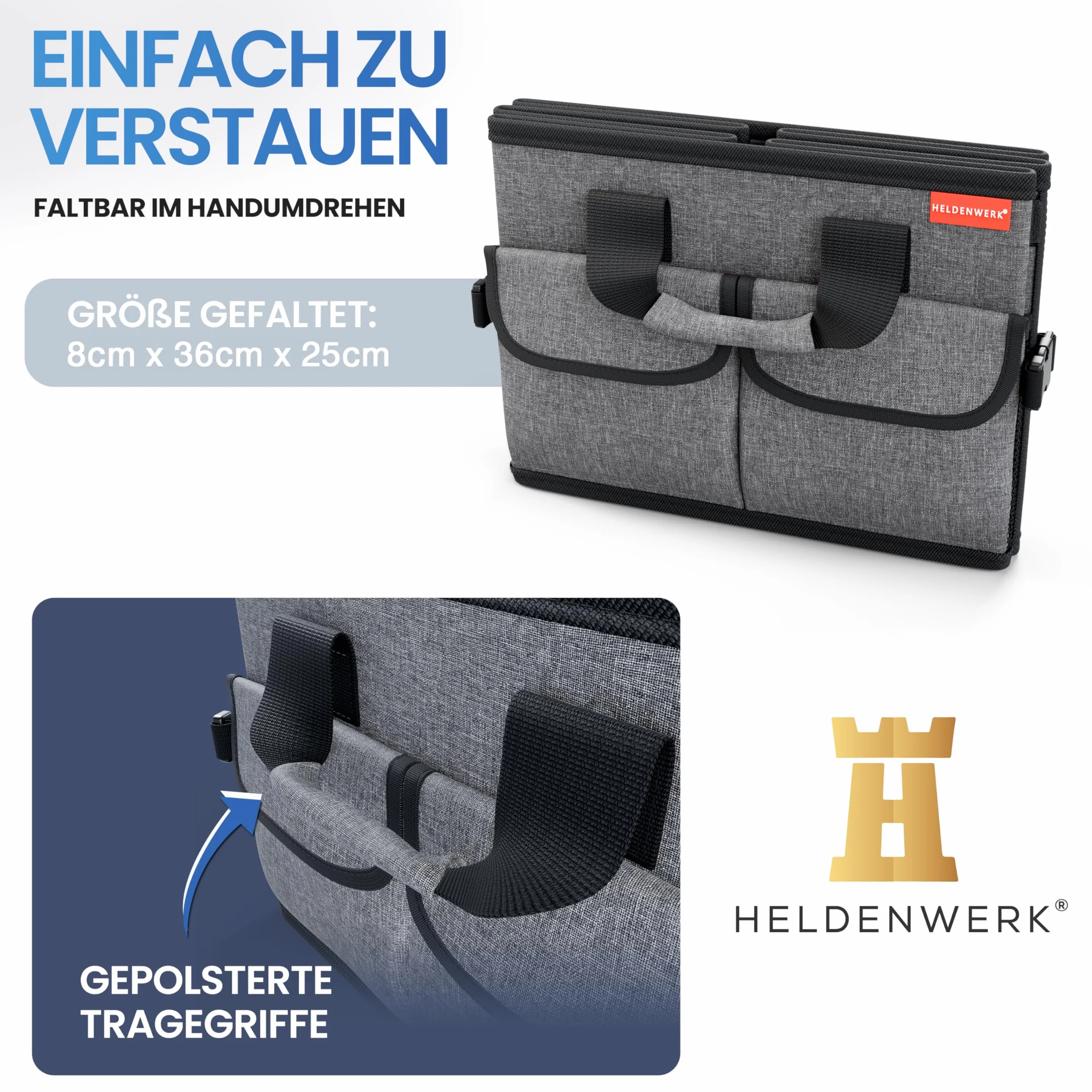 HELDENWERK Organizer do Bagażnika Premium Składany Duża Torba Samochodowa z Podwójnymi Półkami