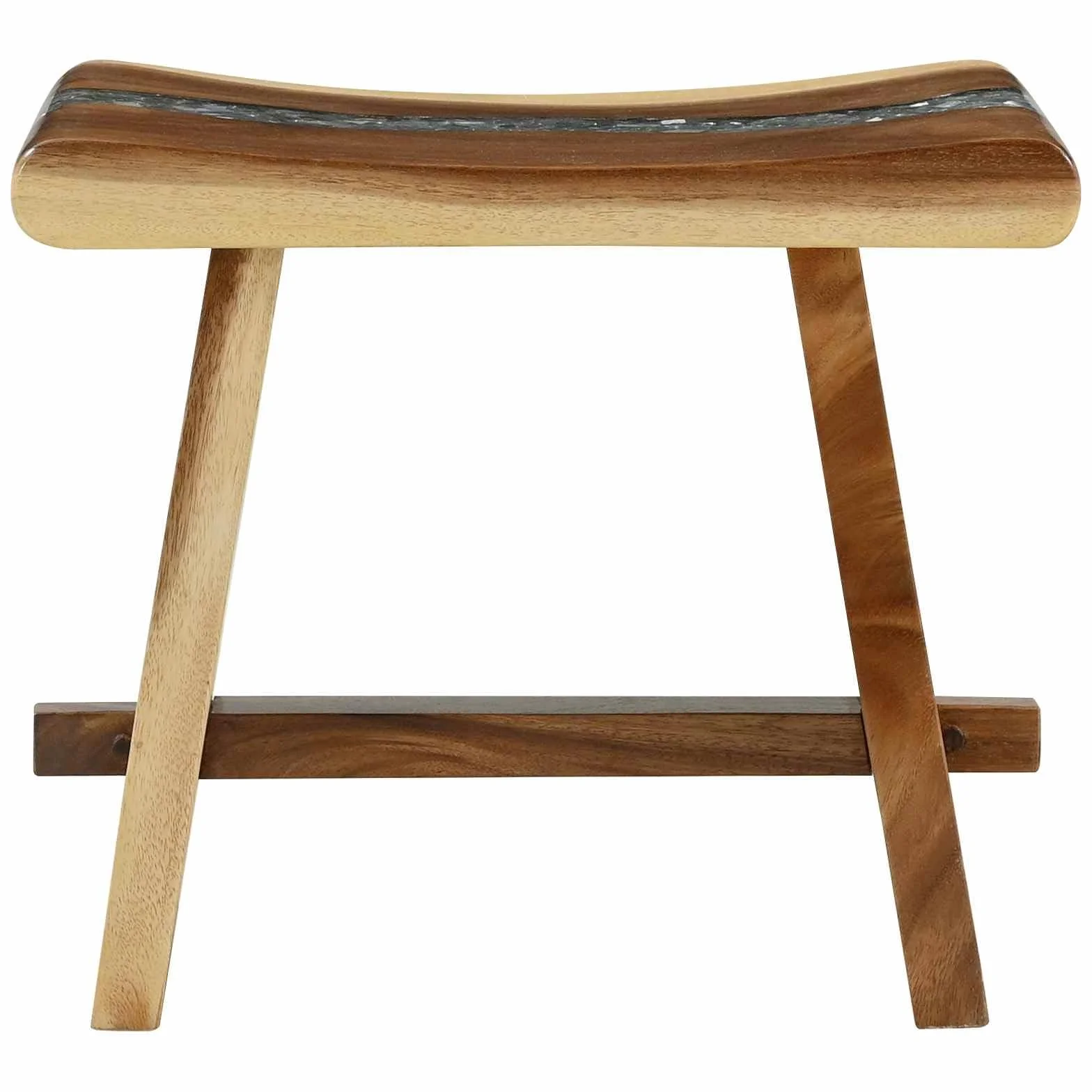 Naturalny taboret prysznicowy, 50 x 30 x 44 cm, z litego drewna suarowego, tacą z żywicy i pękniętym szkłem, nowoczesny design do łazienki, stojak na rośliny lub akcesoria prysznicowe