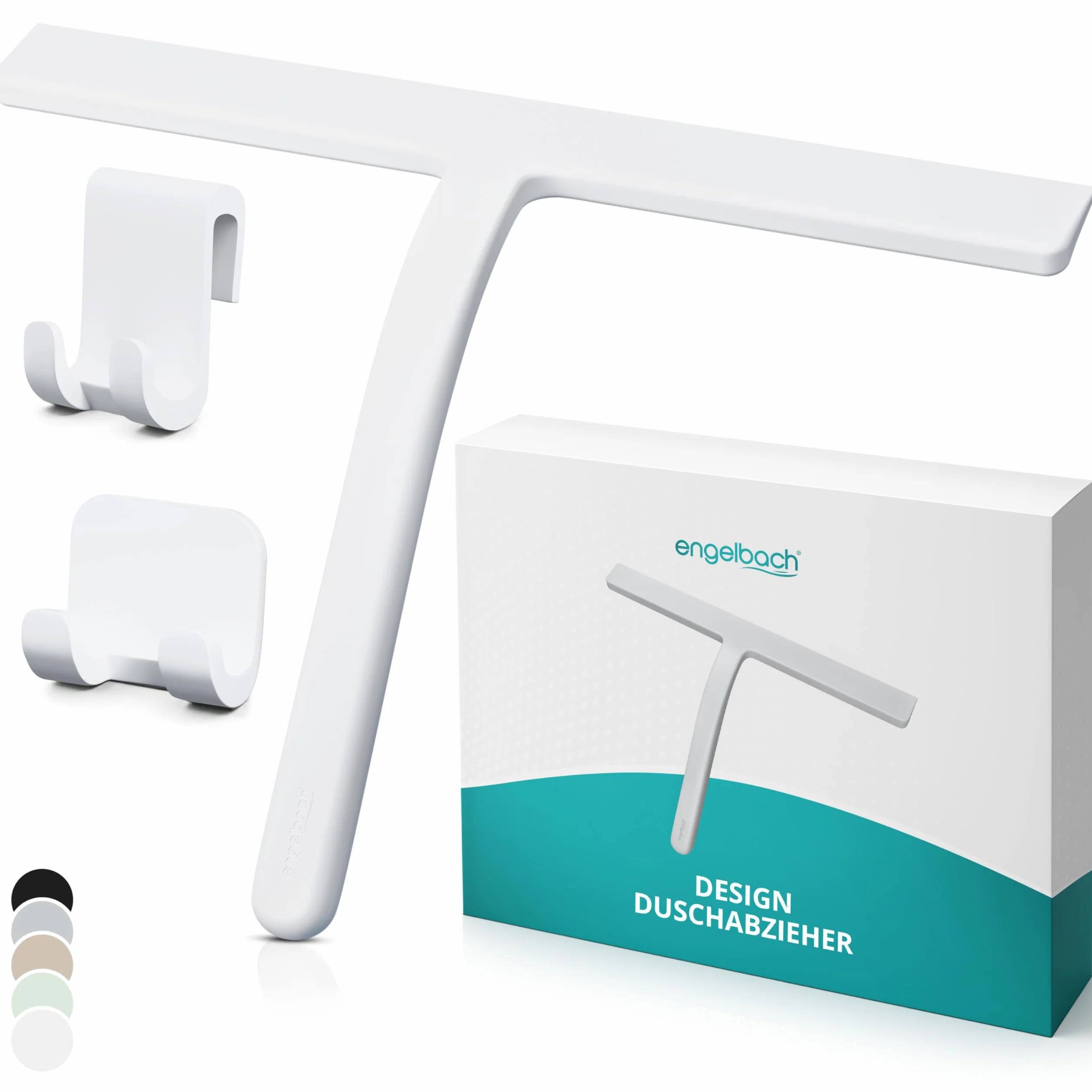 Engelbach® Ściągaczka do prysznica – bez smug i bez piszczenia – ergonomiczna ściągaczka z antypoślizgowym uchwytem – ściągaczka do okien, w zestawie 2 uchwyty, 21cm, Biały