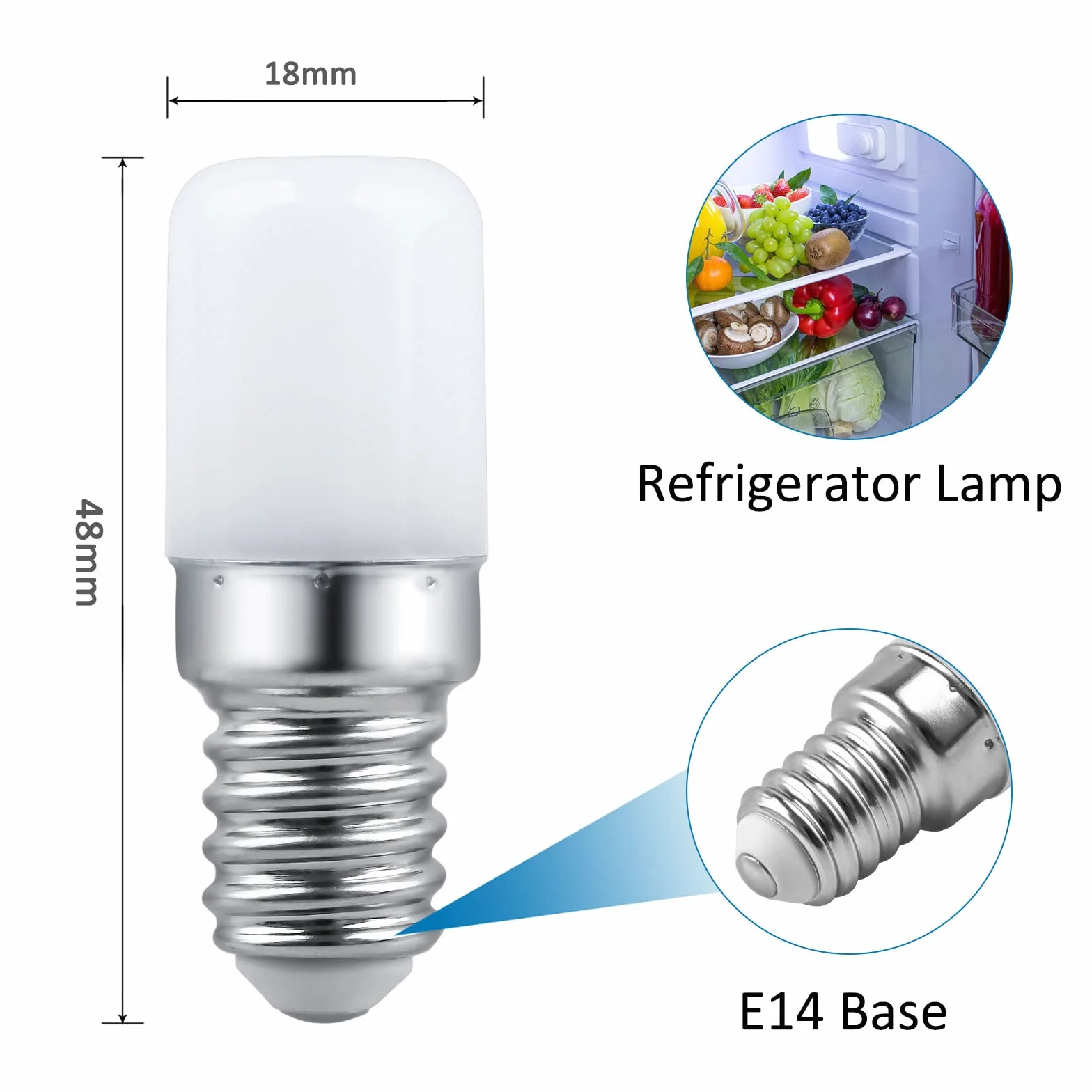 SCNNC Lampy LED T18 E14 do lodówki, 3 W, AC 230 V, 300 lm, zimna biel 6000 K, bez możliwości ściemniania, odpowiada żarówce 30 W, E14 LED do lodówki, lampy solnej, maszyny do szycia, światło nocne, 2