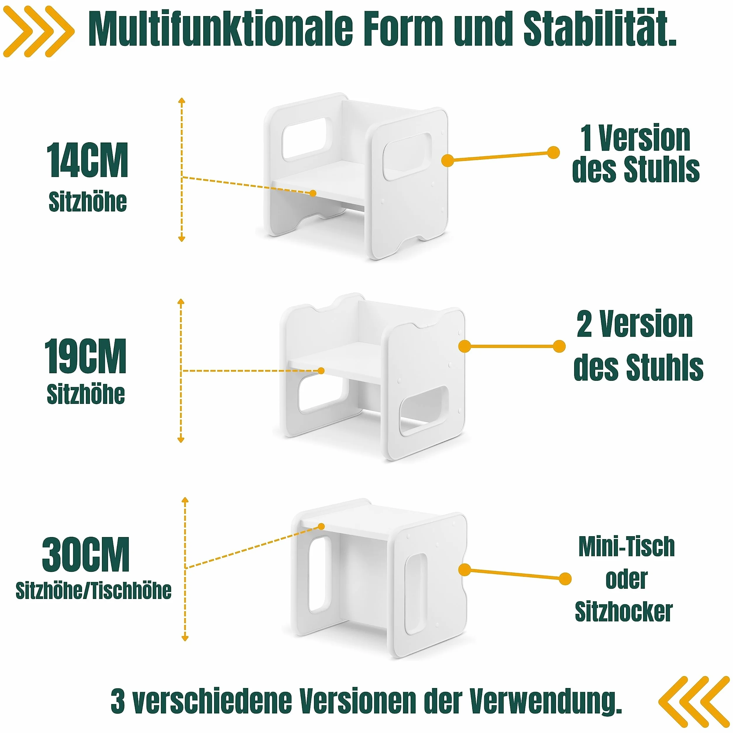 defiPad Taboret do siedzenia dla dzieci | stylowy taboret dwustronny | fotel dziecięcy od 1 roku życia | krzesło dziecięce z drewna | krzesło można przekształcić w stół | pokój dziecięcy Montessori |