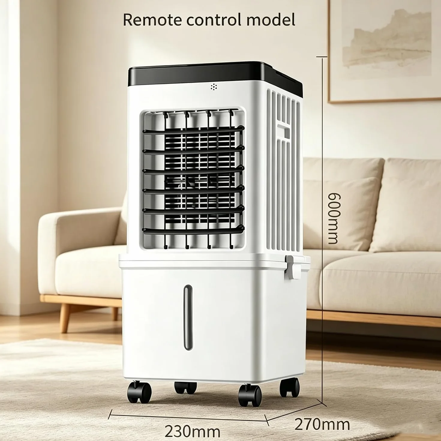Przenośny wentylator klimatyzatora, 10 l, wentylator chłodzący z 3 prędkościami, oszczędność miejsca, niskoenergetyczny wentylator z kółkami, do domowego biura i sypialni