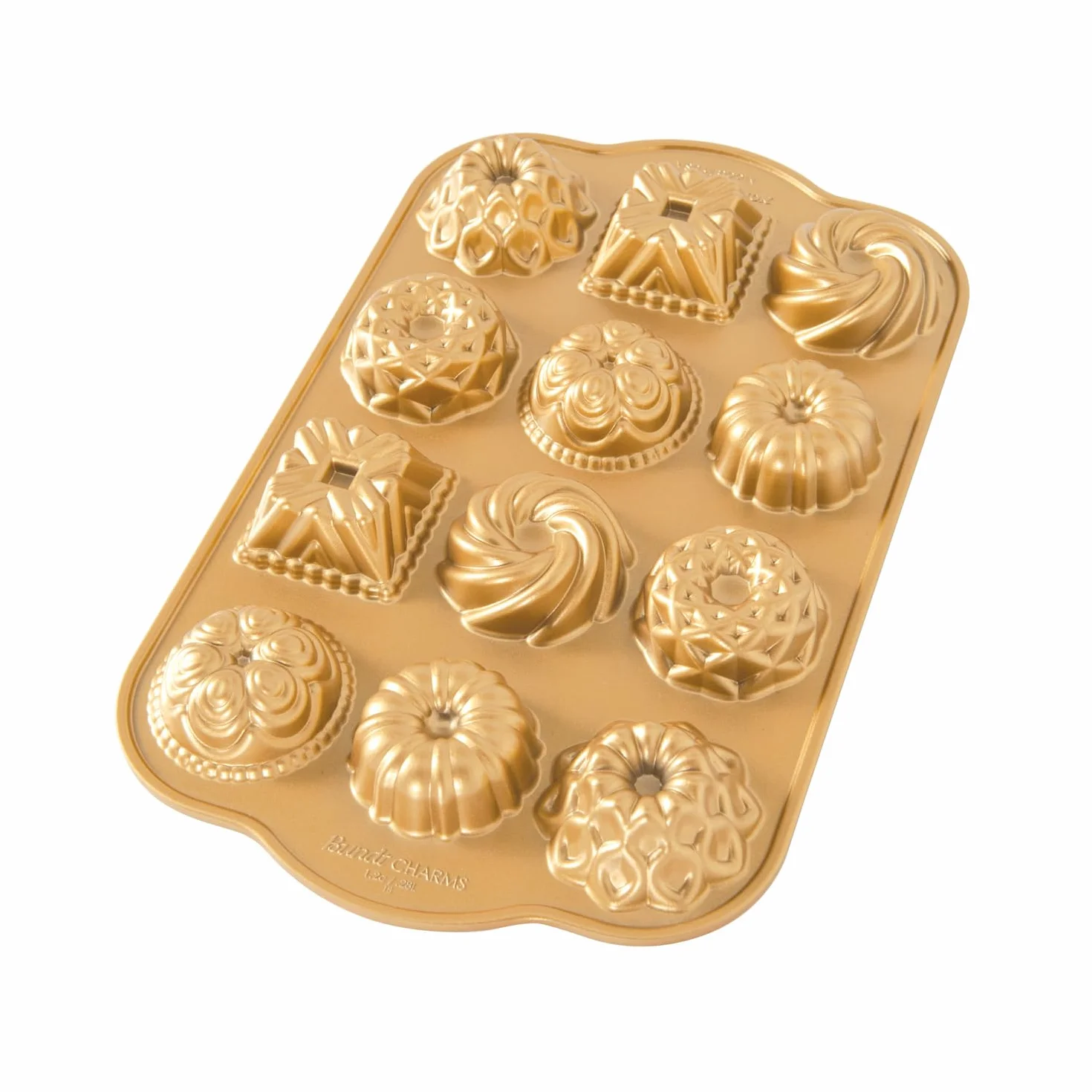 Nordic Ware Bundt Charms Pan, 3D odlewana aluminiowa forma do ciasta, z geometrycznym wzorem, forma do ciasta Kolor: złoty