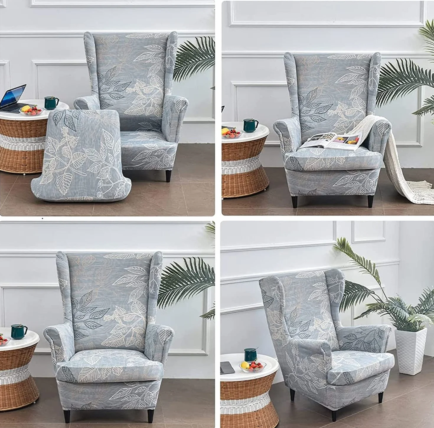 Zestaw pokrowców na krzesła ze skrzydłami, w tym 2-częściowy pokrowiec na krzesło Wingback i pokrowiec na otomana, zdejmowany pokrowiec na fotel do salonu, który można prać w pralce (Color : #25)