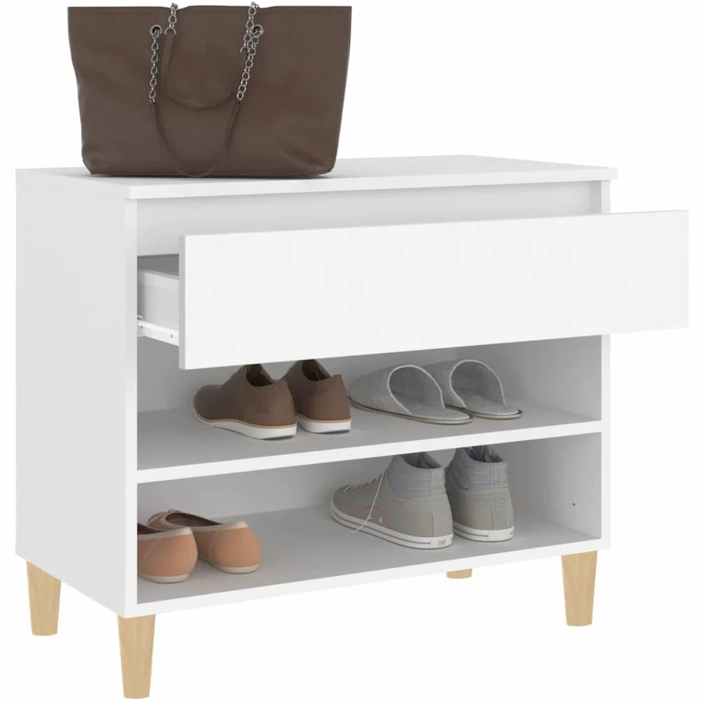 Regał na buty, biały, materiał drewnopochodny, 70 x 36 x 60 cm, z 2 półkami i szufladą, do przechowywania butów do przedpokoju, sypialni, stabilny organizer na buty z półką
