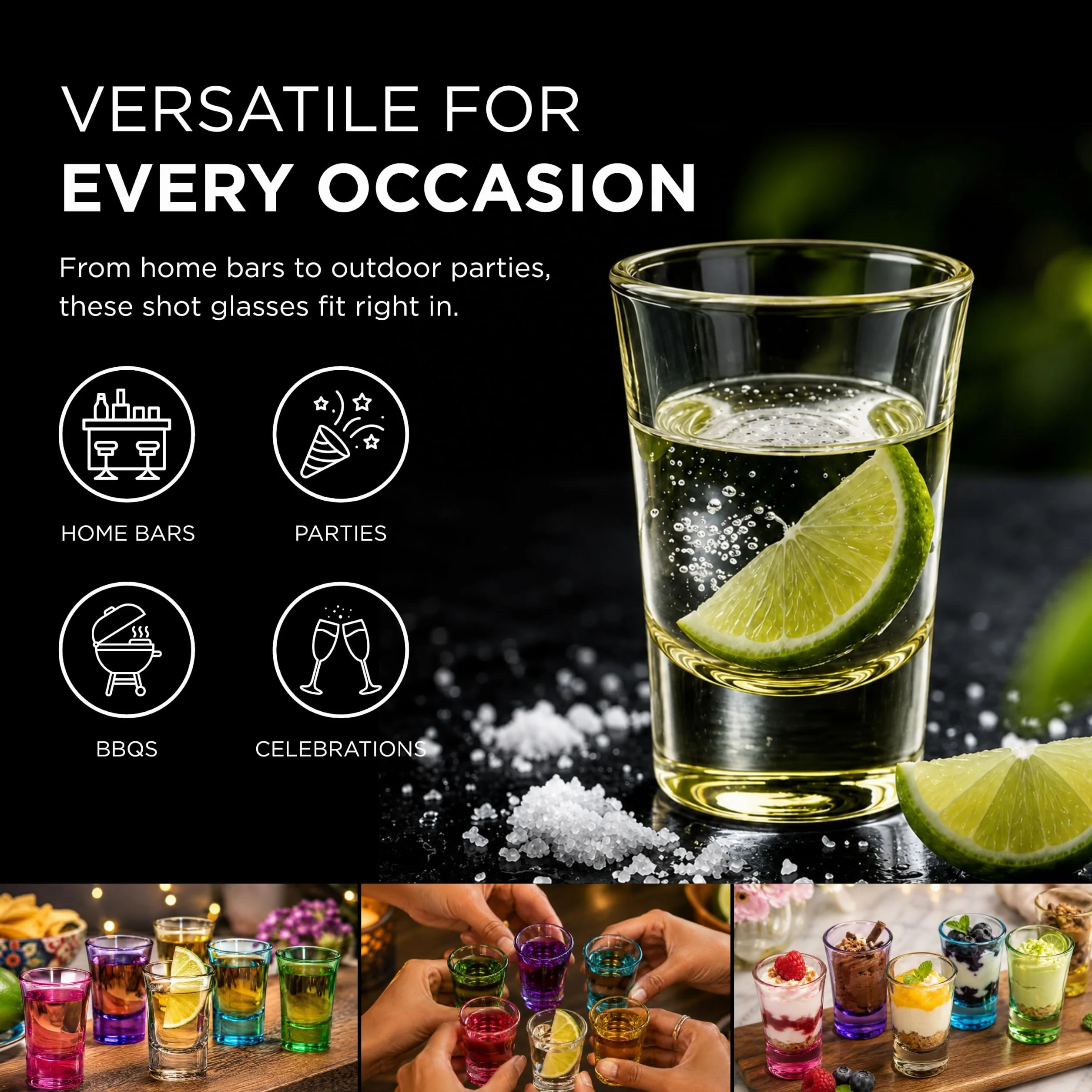 volila Kolorowe Kieliszki do Shotów - Zestaw 6 Kieliszków o Pojemności 25ml z Grubym Dnem - Małe Kieliszki do Jager Bomb, Jello Shots, Tequili i Do Napojów w Barze