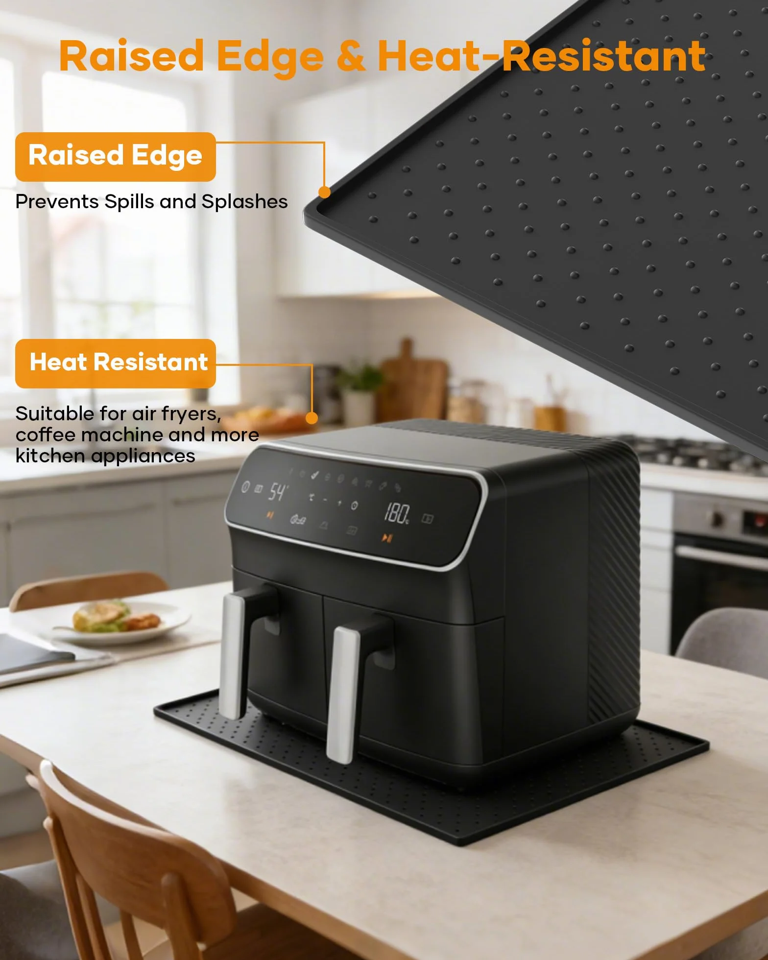 Podkładka pod ekspres do kawy, 48 x 30 cm, silikonowa mata do ekspresu do kawy, odporna na wysokie temperatury, mata silikonowa do De Longhi Magnifica Philips LatteGo Ninja Airfryer