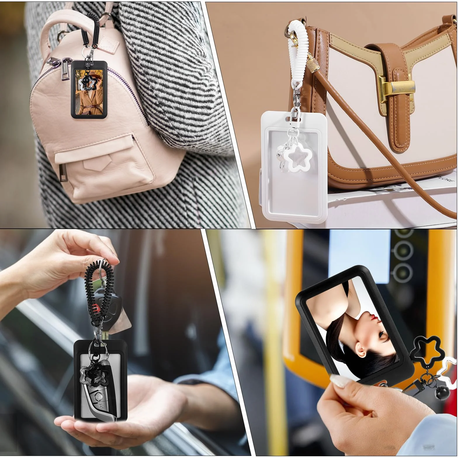 Star Bells uchwyt na fotokartkę brelok z wiosną różowy PCW uchwyt na kartę fotograficzną brelok idol wystawa zdjęcie organizer identyfikator odznaka