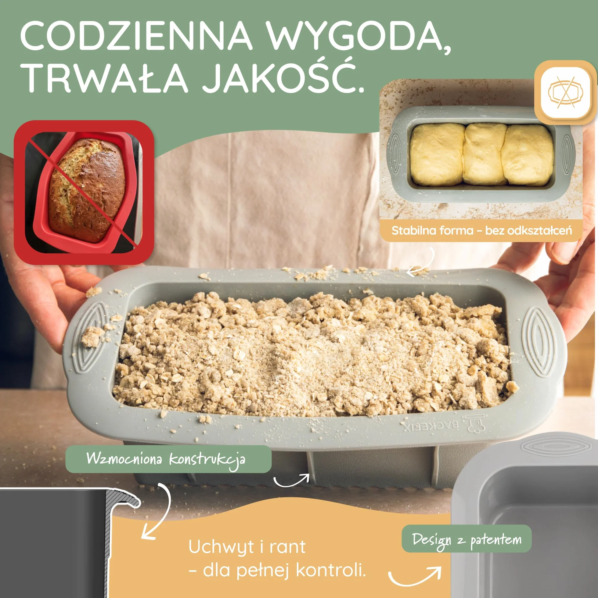Backefix Silikonowa forma do pieczenia chleba, 21 cm, oryginalna silikonowa forma do pieczenia chleba, duża, również jako forma do pieczenia ciast – sprawdzona pod kątem jakości, bezpieczna dla