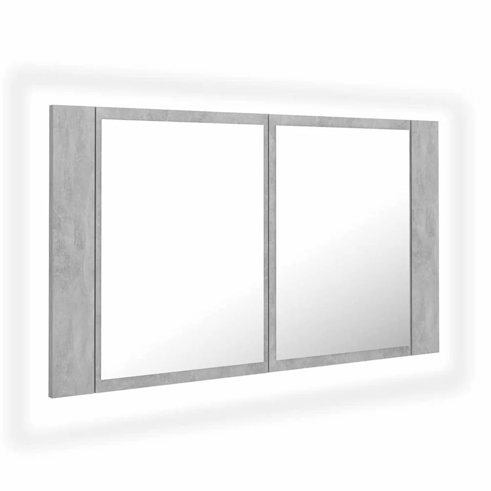 Szafka łazienkowa z lustrem LED, betonowa, szara, 80 x 12 x 45 cm, akryl, szafki i przechowywanie, szafki toaletkowe, szafki łazienkowe