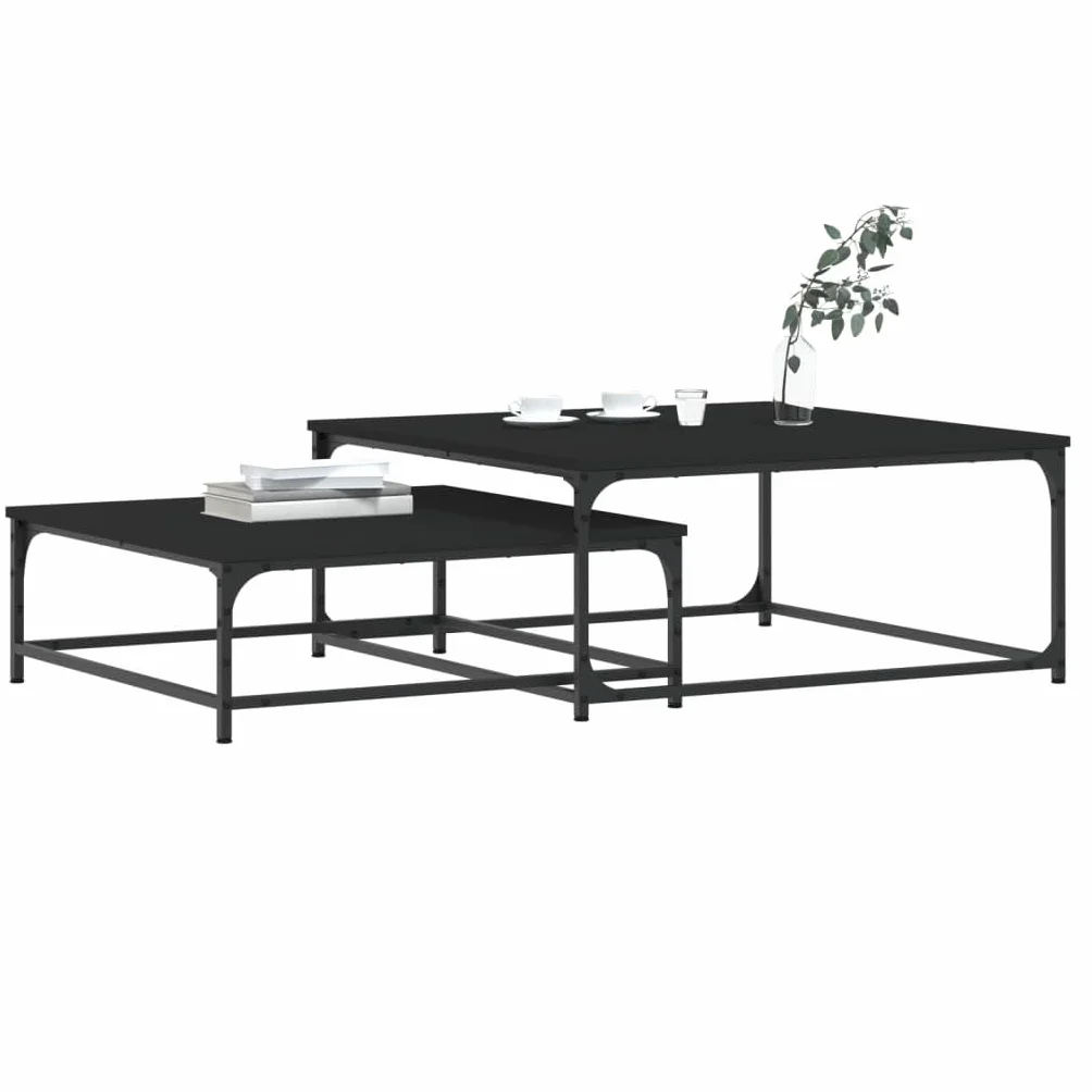 Homgoday Stoły kawowe 2 sztuki inżynieria drewno czarny, konsola pomocnicza stolik do salonu stolik kawowy herbata kawa sofa salon meble meble stoliki kawowe meble