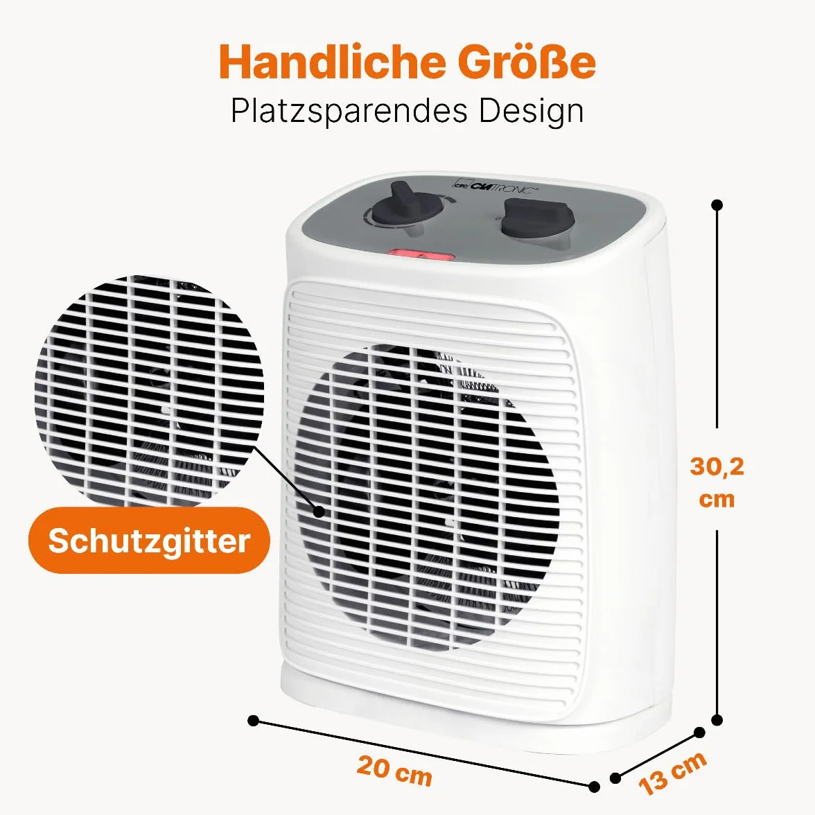 Clatronic HL 3800 grzejnik z funkcją wentylatora | ogrzewanie elektryczne z bezstopniową regulacją termostatu i 2 stopniami ogrzewania | grzejnik oscylujący | grzejnik do łazienki, kuchni, garażu