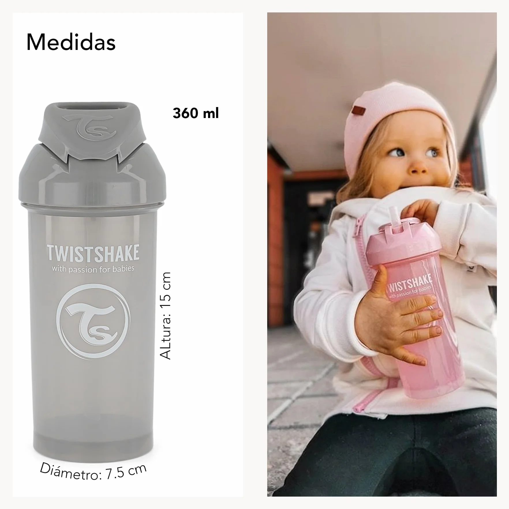 Twistshake Straw Cup Butelka do Nauki Picia z Miękką Słomką 360 ml, Kubek z Giętką Słomką dla Dzieci, Zabezpieczona Przed Wyciekiem, Nie Zawiera BPA, 12+ Miesięcy, Pastelowy Różowy