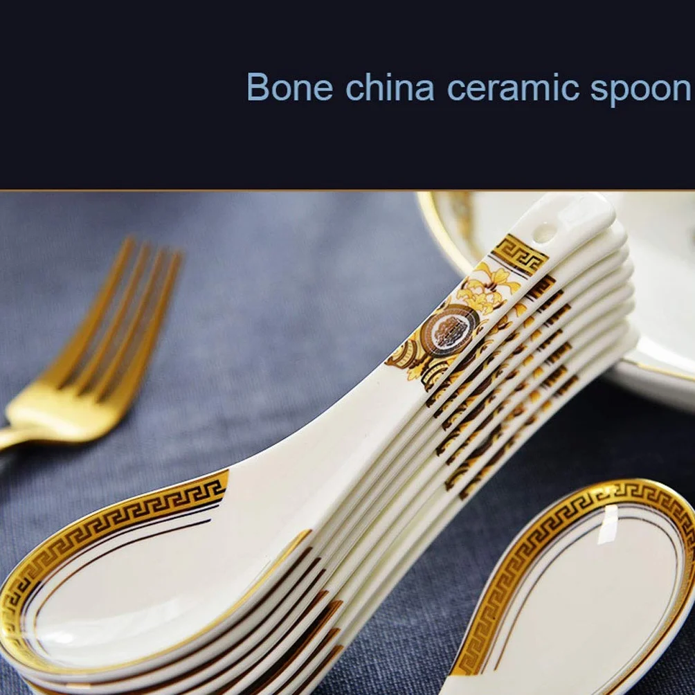 Trwałe łyżki zestaw łyżek porcelana kostna łyżka do zupy mała łyżka azjatycki styl europejski łyżka do zupy 10 sztuk 13 cm długa łyżka obiadowa