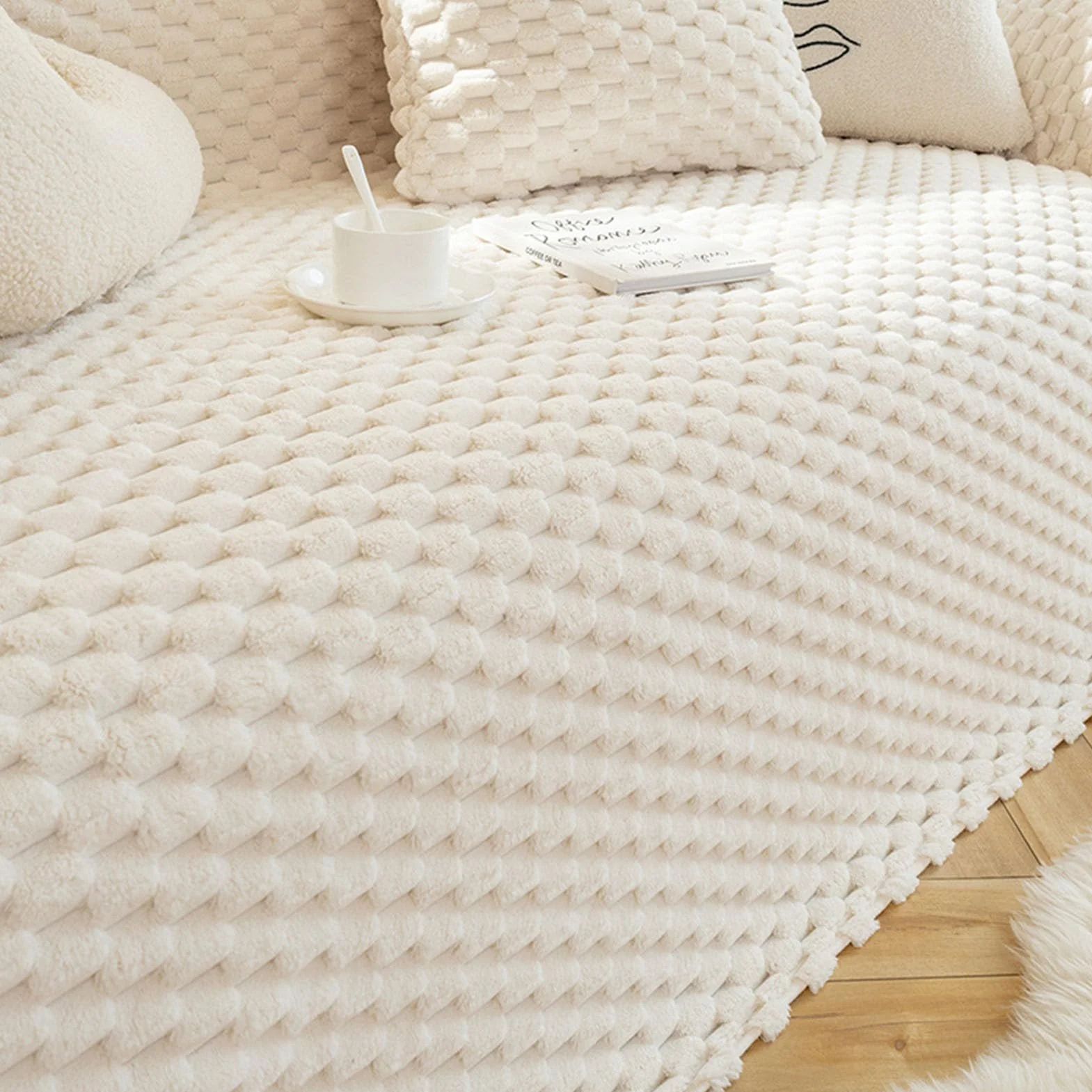 Koc Polarowy Na Sofę, Miękki, Pluszowy, Ciepły I Przytulny Kocyk, Wrażenia Dotykowe 3d, Idealny Na Kanapę I Sofę(Size:180 * 280cm/70.86"x110.23",Color:biały)
