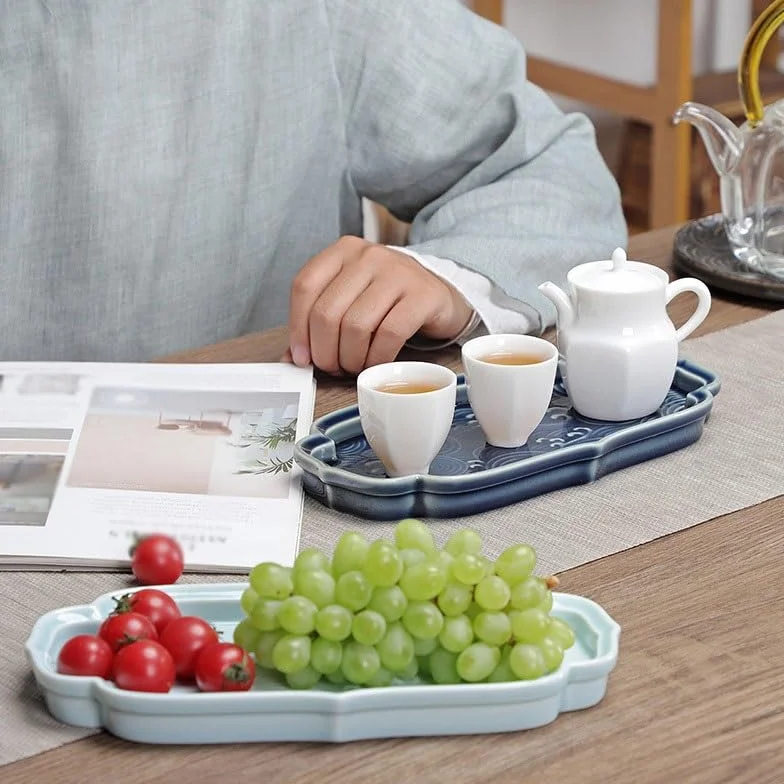 Taca do serwowania chińska Xiangyun Ceramiczna taca deserowa Podwieczorek Taca Herbata Taca Herbata Restauracja Taca na herbatę Przekąski Taca na owoce Taca do serwowania posiłków (czarna, A)
