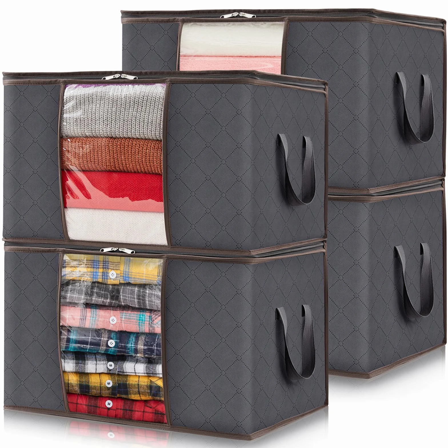 Lifewit Torba do Przechowywania Ubrań, Składany Pojemnik na Posciel, Duże Pudełka do Szafy na Kołdry Zabawki Ubrania, Under Bed Storage Boxes, 60 L, 4-Pack