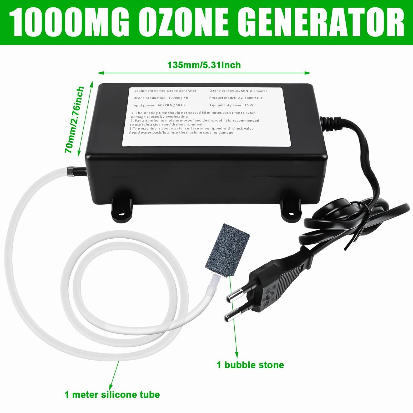 Ozonator ozonowy, oczyszczacz powietrza, do użytku domowego, ozonu 1000 mg/h, oczyszczacz wody, powietrza, oczyszczacz powietrza, dla alergików, wielofunkcyjny, ozonizator do samochodu, mieszkania