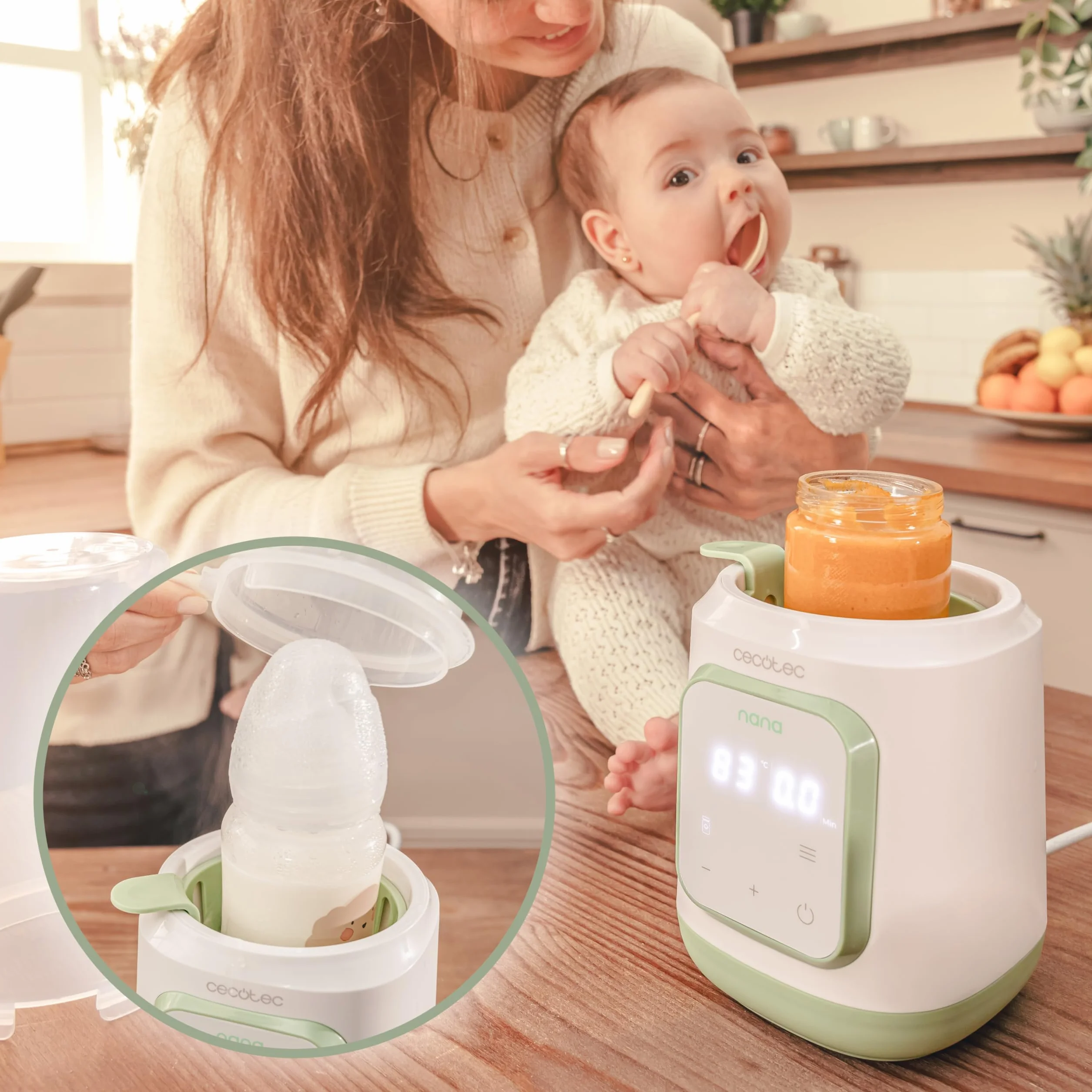 Cecotec Podgrzewacz do butelek - sterylizator do butelek Nana BabyCare Single BottleWarmer, 4 tryby, kosz na butelkę, nie zawiera BPA, bezpieczny do przechowywania wody, mleka i żywności