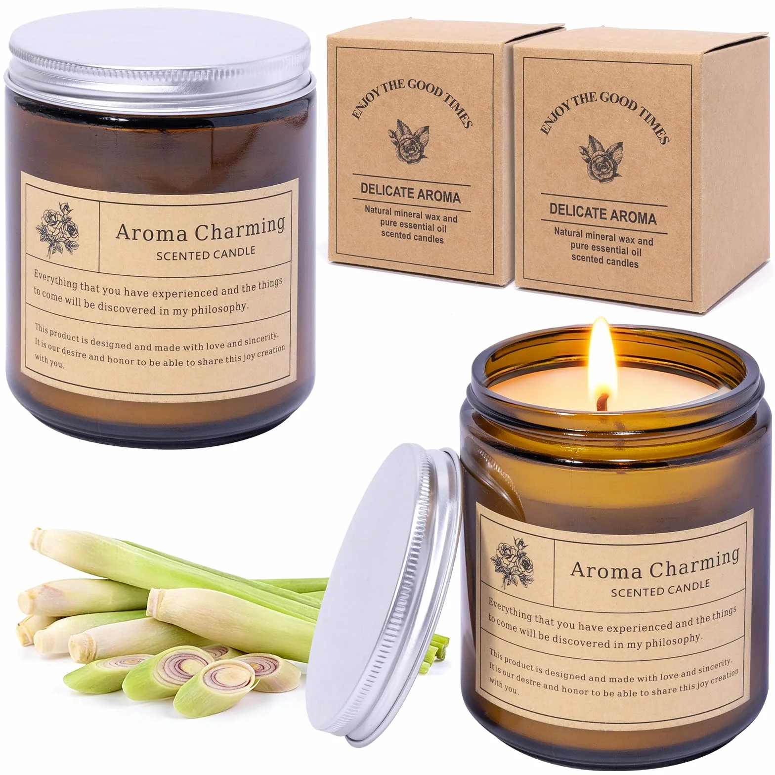 Świece z wosku sojowego z trawy cytrynowej, 200 g, 100% naturalne, do ogrodu, na kemping, balkon, piknik, taras, do dekoracji, 2 szt