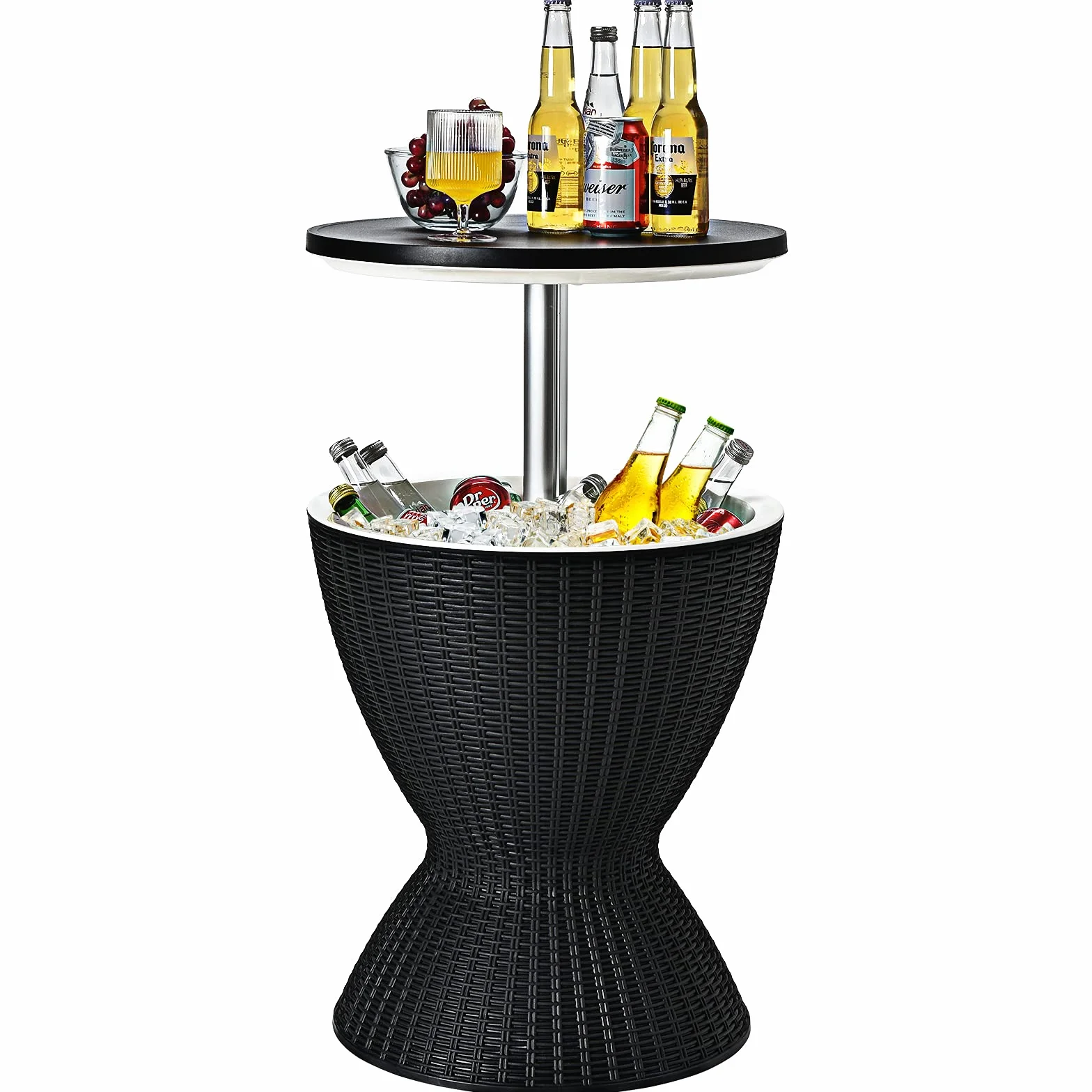 COSTWAY Cool Bar 3 w 1, Stolik Pomocniczy z Regulacją Wysokości, 30 l Chłodziarka do Piwa i Wina o Wyglądzie Rattanu, Chłodziarka do Napojów z Otworem Odpływowym, Na Taras, Imprezę, Basenu