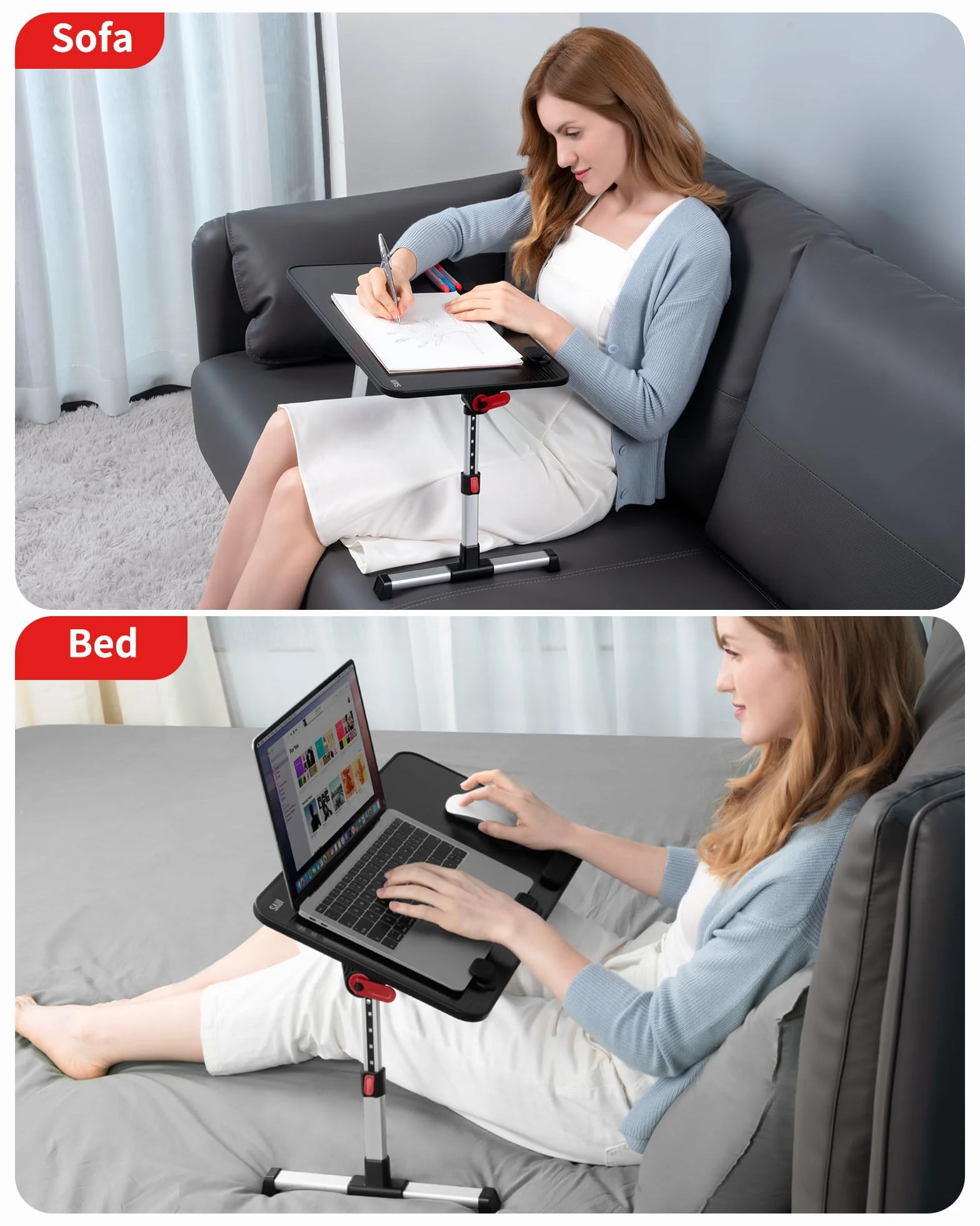 Tavolo, SAIJI Tavolino da letto, Regolabile in altezza, con 4 angolazioni regolabili, lapdesk pieghevole, per divano divano pavimento lavoro studio lettura scrittura mangiare (52 * 30cm nero)