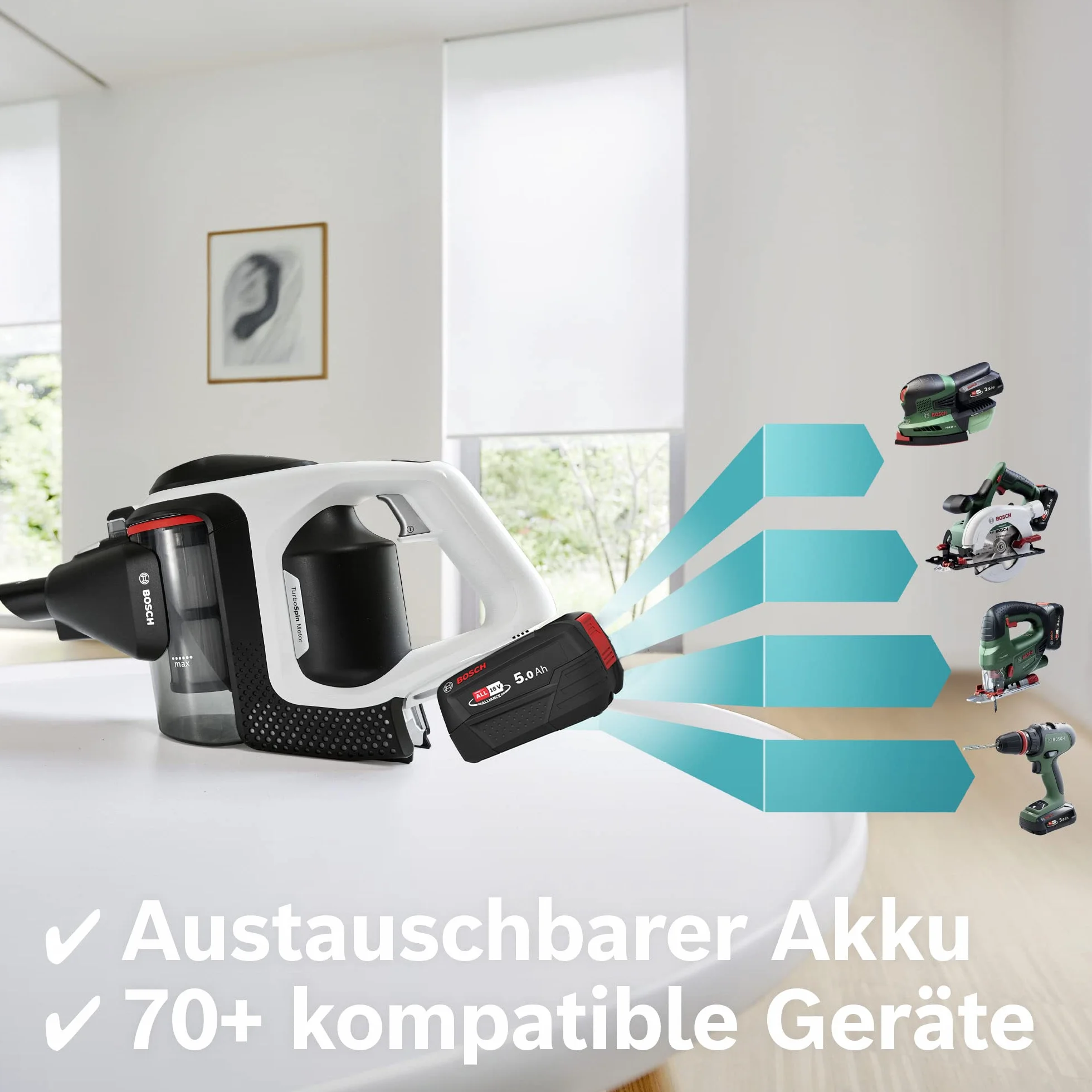 Bosch Akumulator wymienny Power for All 18 V 5,0 Ah BHZUB1850, odpowiedni do wszystkich bezprzewodowych odkurzaczy akumulatorowych Unlimited, bardzo długi czas pracy, wysoka wydajność, nadaje się do