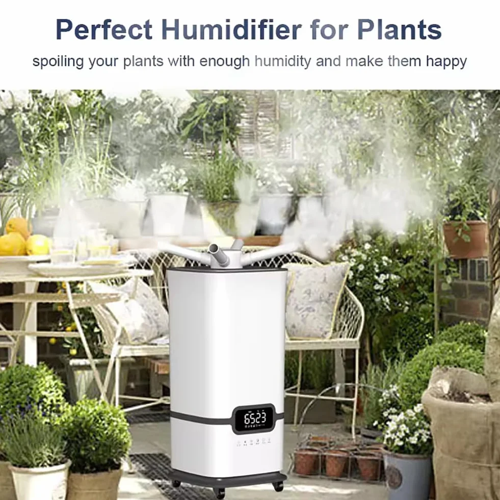16L Industrial Humidifier for Large Rooms, Whole House Mist Maker z pilotem i timerem, 3 Atomizery, czujnik samochodowy, przenośny wózek, cicha obsługa do warsztatu biurowego, biały