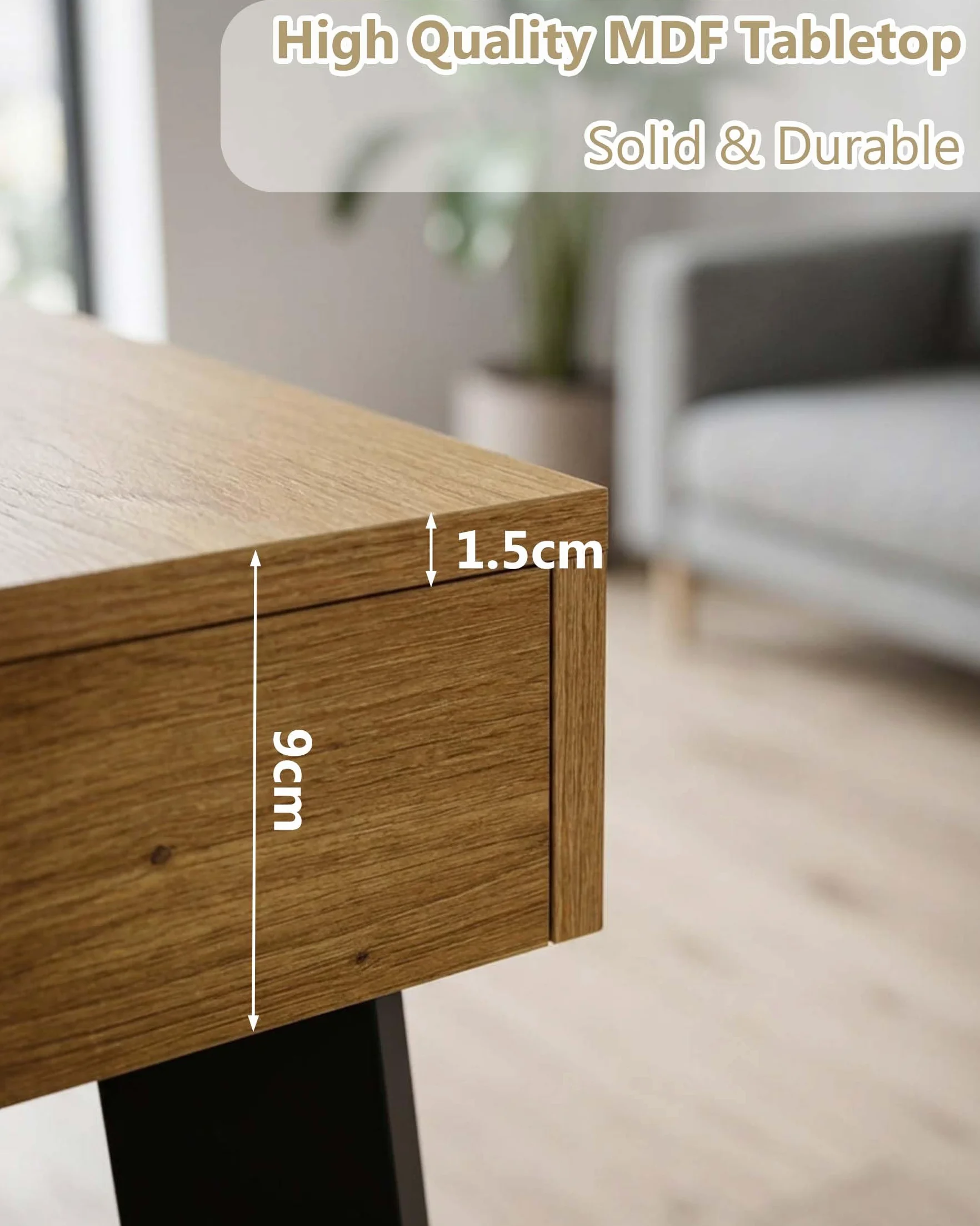 Prostokątny drewniany stół jadalny stół jadalny dla 4-6 osób, biurko 160x80 cm meble do jadalni odporne na zarysowania, wygląd dębu i czerni, 160x80x75 cm