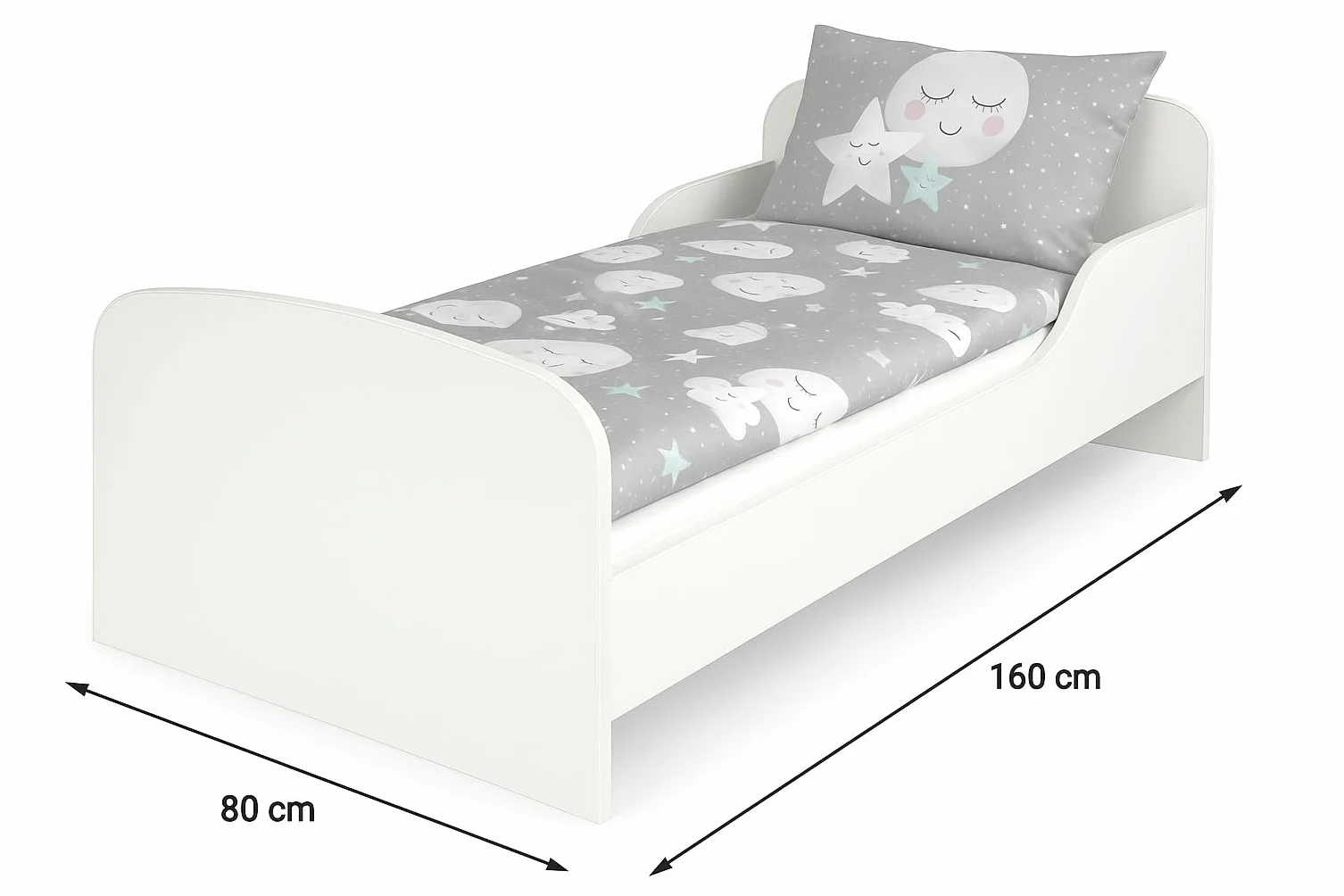 Łóżko 160 x 80 cm z Materacem Piankowym 10 cm i Stelażem Stabilne Białe Łóżko z MDF z Kolorowym Nadrukiem UV do Pokoju Sypialni 164 x 86 x 65,5 cm Koparka