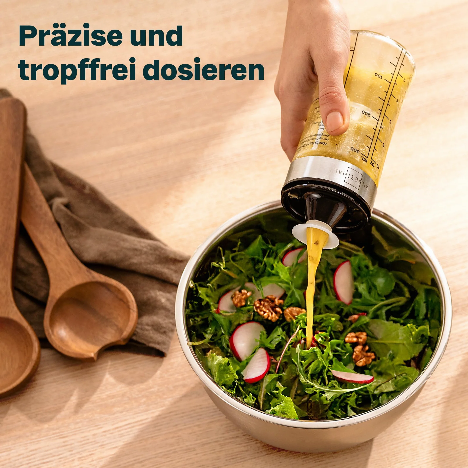 SILBERTHAL Mały shaker do dressingów ze szkła z przepisami kulinarnymi – 350 ml – nadaje się do mycia w zmywarce – nowa pokrywka i nowe przepisy