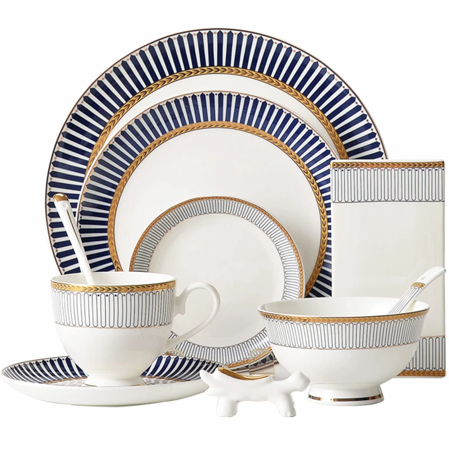 20-częściowy zestaw obiadowy z porcelany kostnej, zestaw porcelanowy, lekki zestaw talerzy i misek na 2 komplety obiadowe, zestaw zastawy stołowej