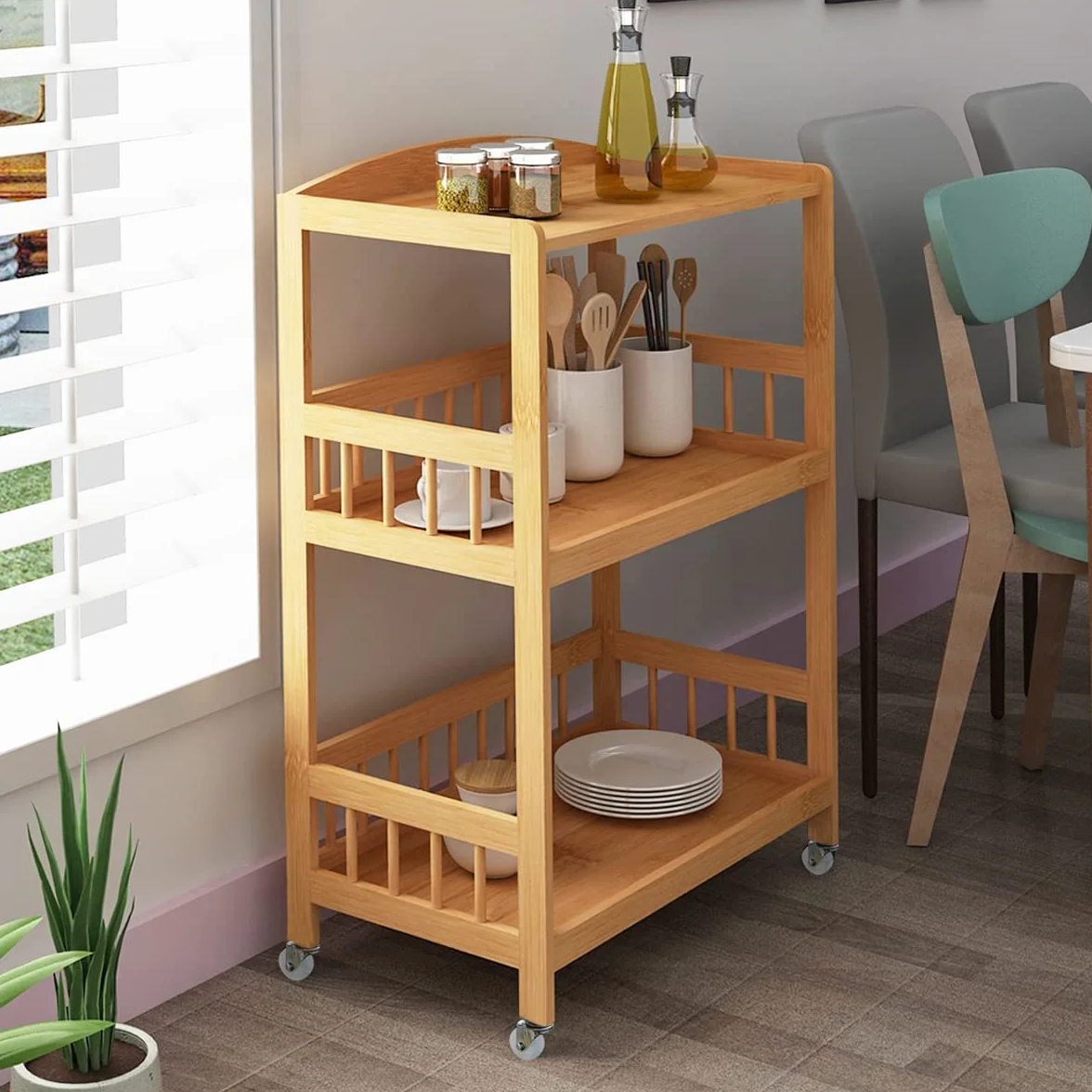 sogesfurniture KS-ZC05-BH Bambusowy wózek do serwowania do kuchni, 3-poziomowa półka do przechowywania, wózek do serwowania na kółkach, do restauracji