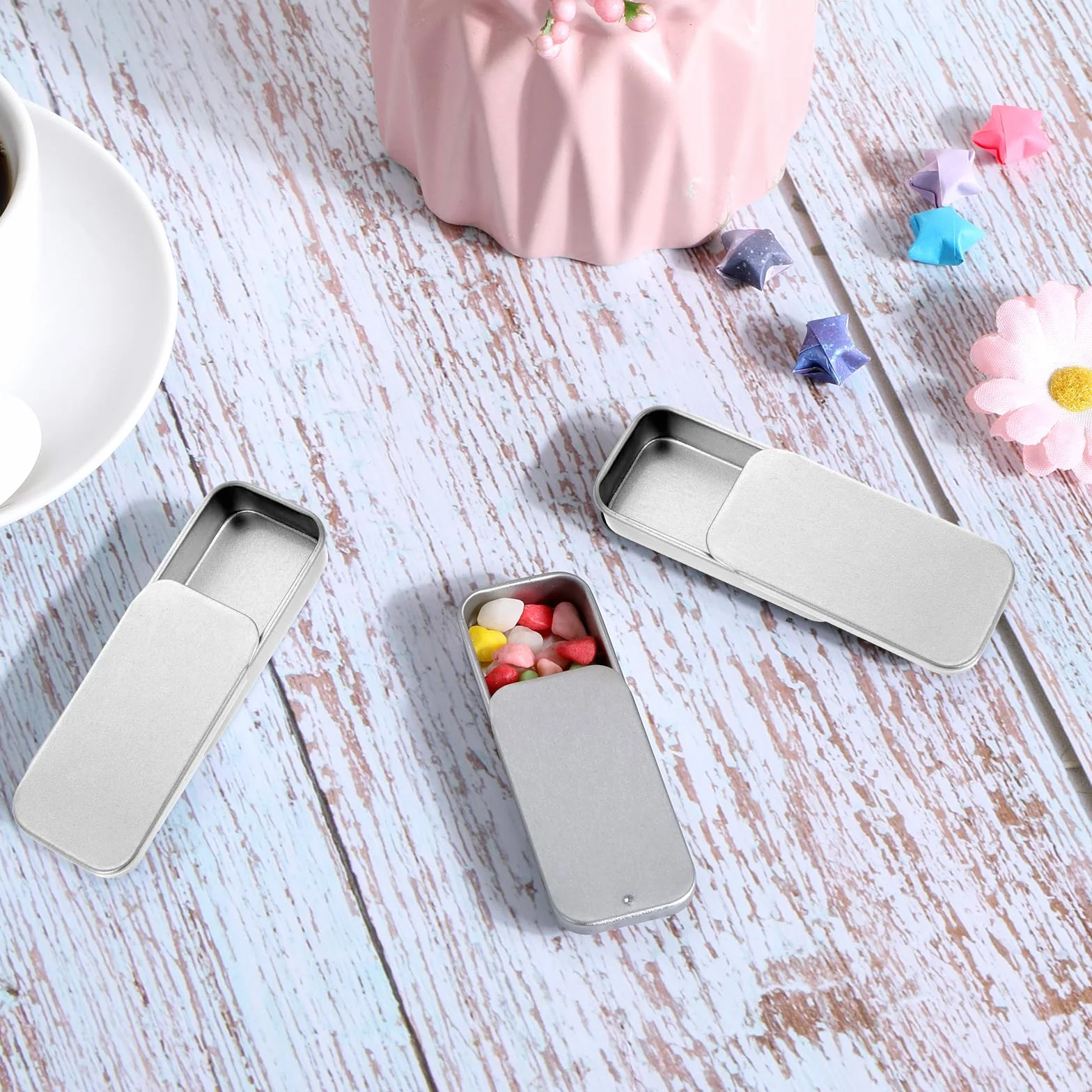 Prasacco - 6 sztuk małych metalowych puszek z przesuwaną pokrywką, stylowe, minimalistyczne, małe puszki, małe pudełko, na małe przedmioty, słodycze, biżuterię, tabletki (5 x 2,5 x 1 cm)