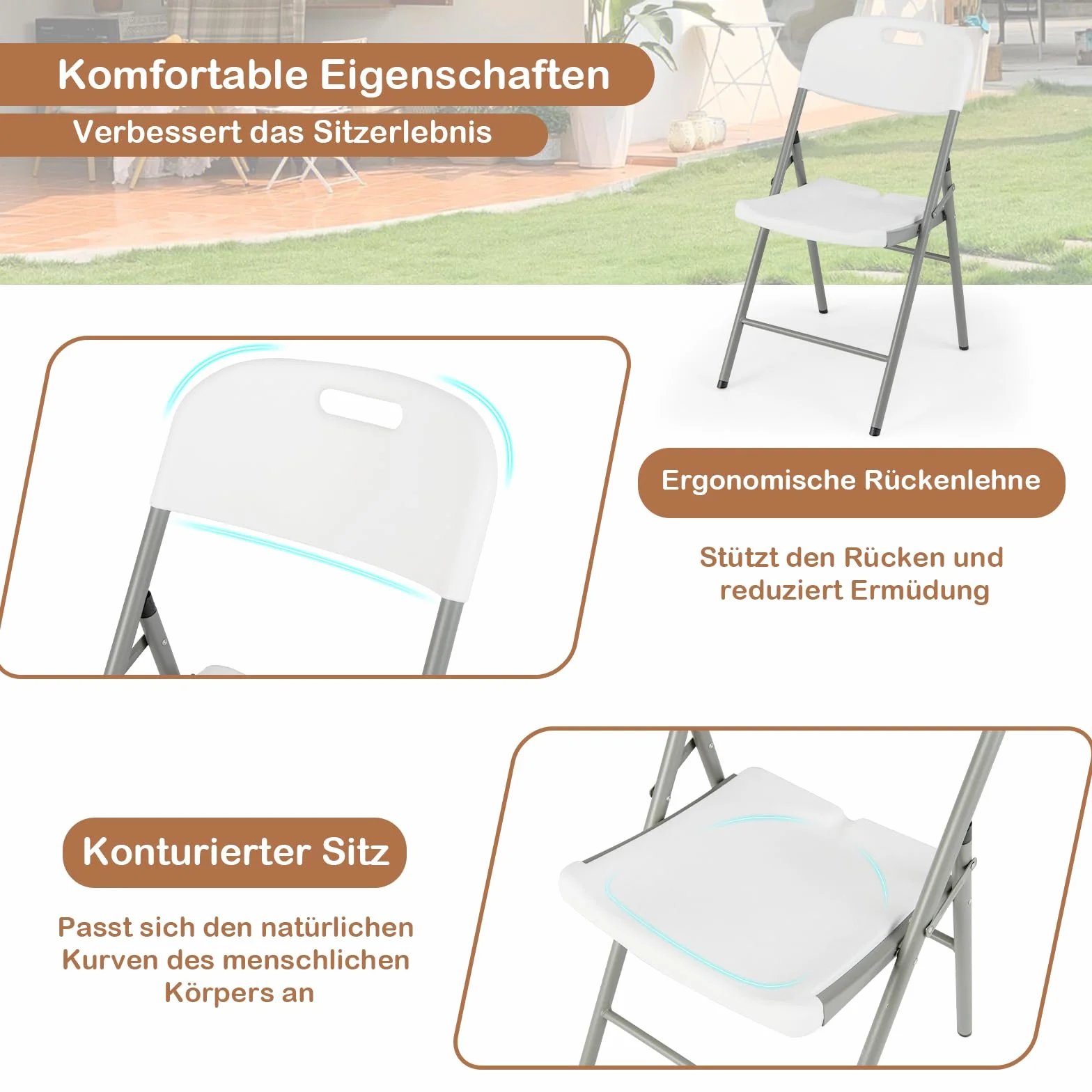 COSTWAY Krzesła składane zestaw 4 sztuk, metalowa rama, nośność 160 kg, biały