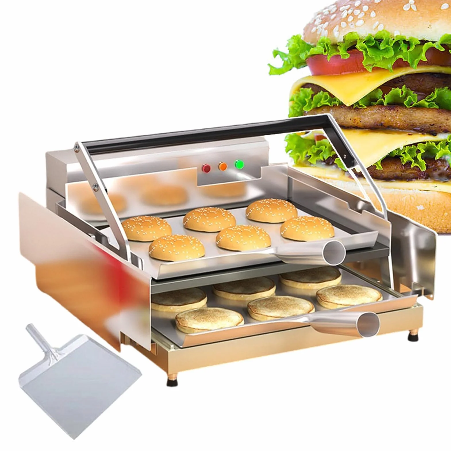 Toster do hamburgerów z timerem,może podgrzać 6 burgerów dla restauracji | Automatyczny toster do burgerów z ogrzewaniem, materiał ze stali nierdzewnej A Czas 50-300°C, do sklepu z hamburgerami