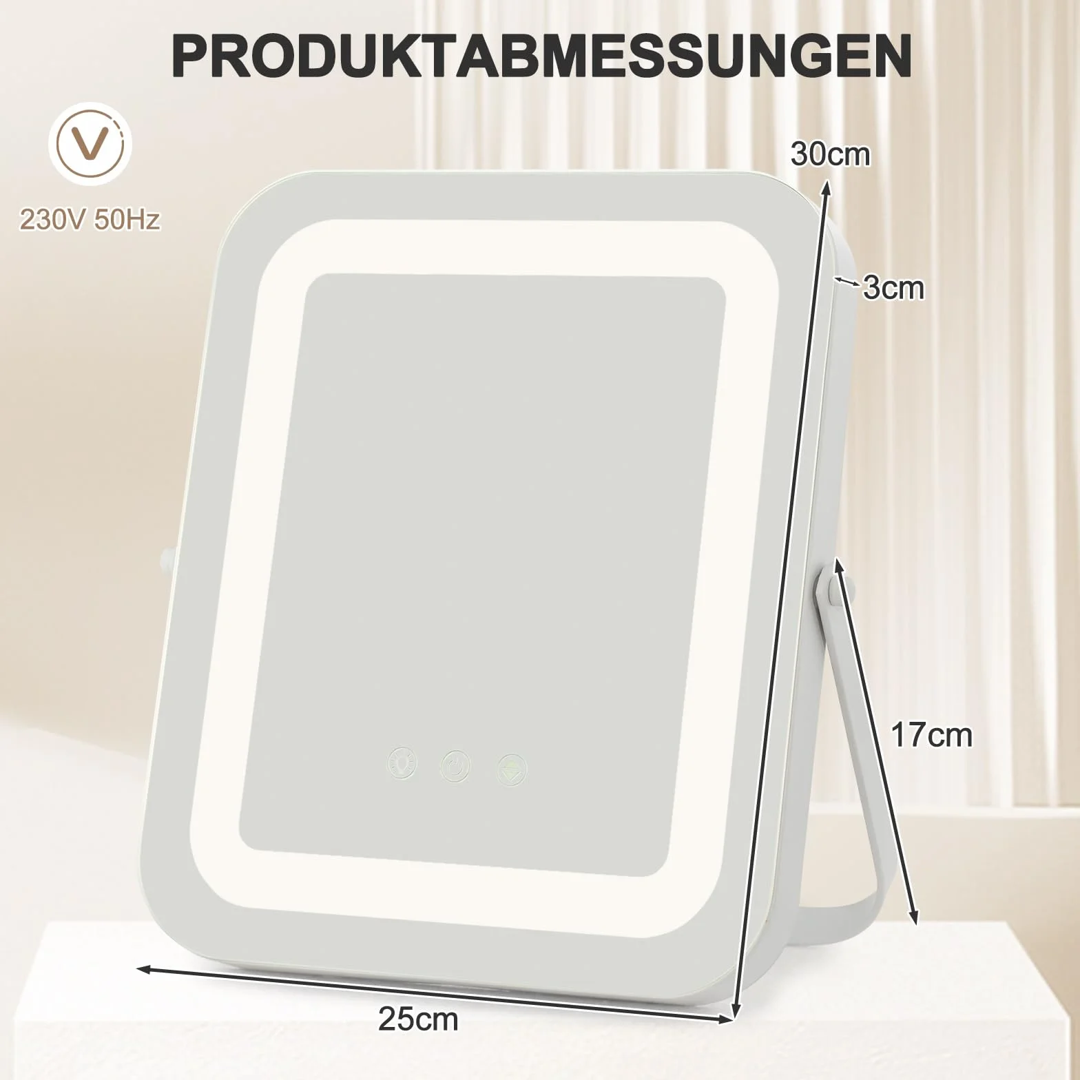 COSTWAY 25 x 30 cm Lusterko kosmetyczne z oświetleniem, lusterko do makijażu z metalową ramką z funkcją pamięci, możliwość przyciemniania, obracane o 360°, 3 ustawienia kolorów, lusterko stołowe do