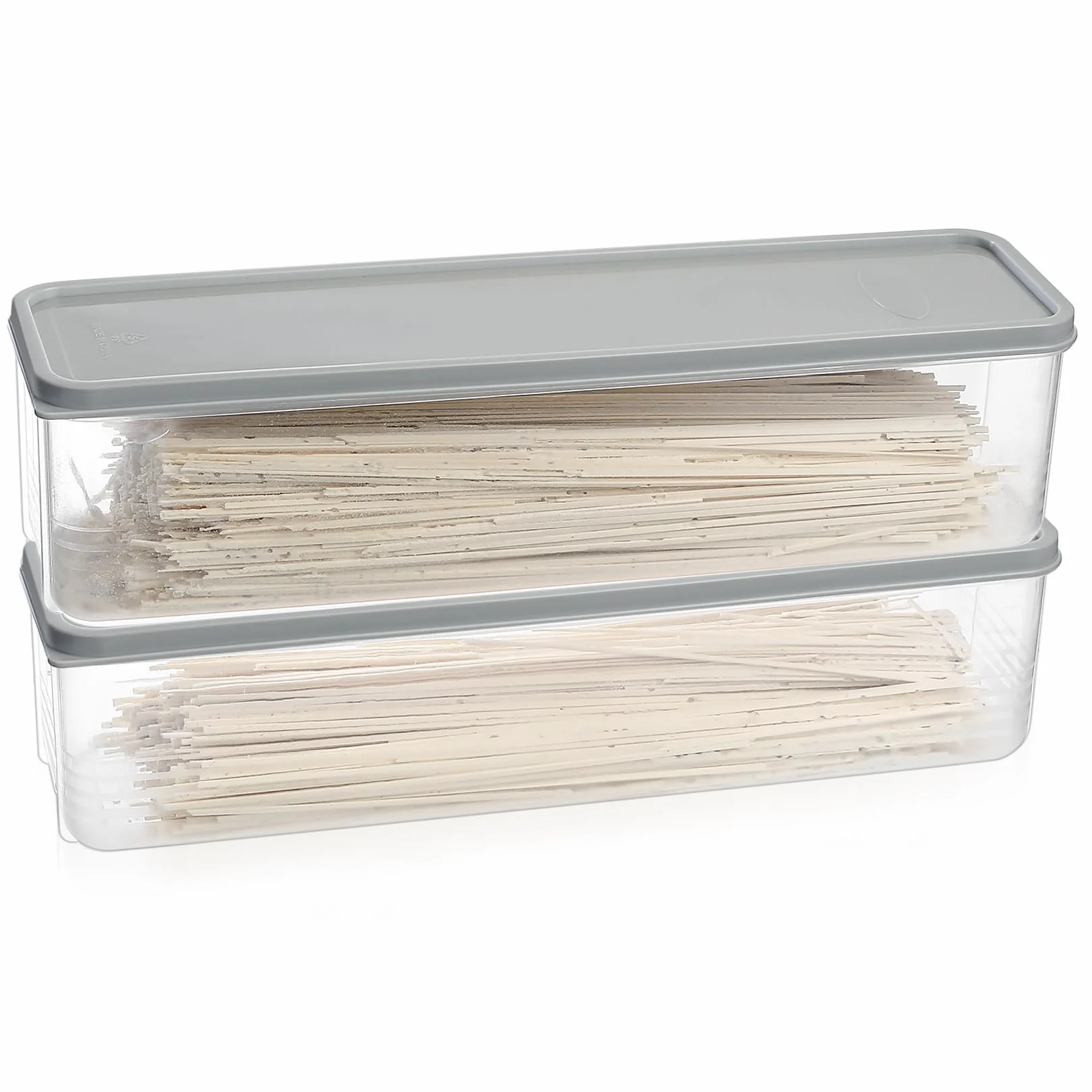 2 x Wąskie pudełka do przechowywania spaghetti z pokrywkami do kuchni, wąskie pojemniki na makaron, składane, hermetyczne pojemniki na zapasy do kukurydzianych płatków, pojemniki na makaron, musli