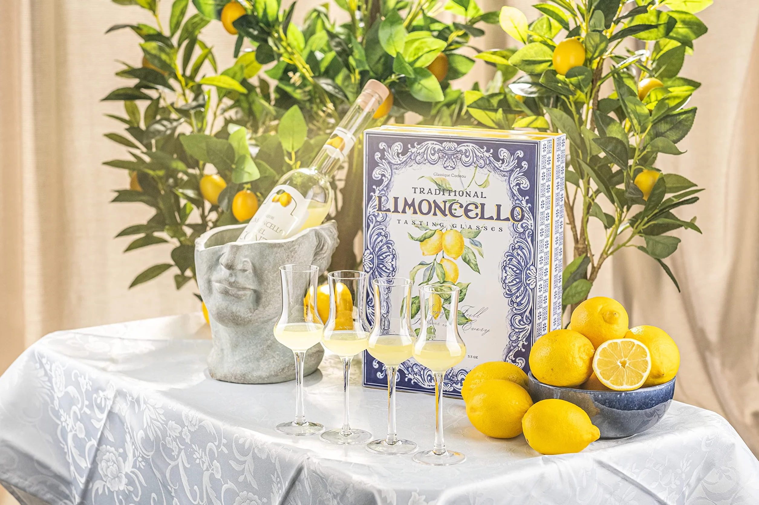Crystal Limoncello Szklanki do kordialu, zestaw 4 sztuk, wysokie, o długości 100 ml, do popijania aromatycznego alkoholu, napoju po kolacji, aperitifu, trawienia, eleganckie kieliszki w kształcie