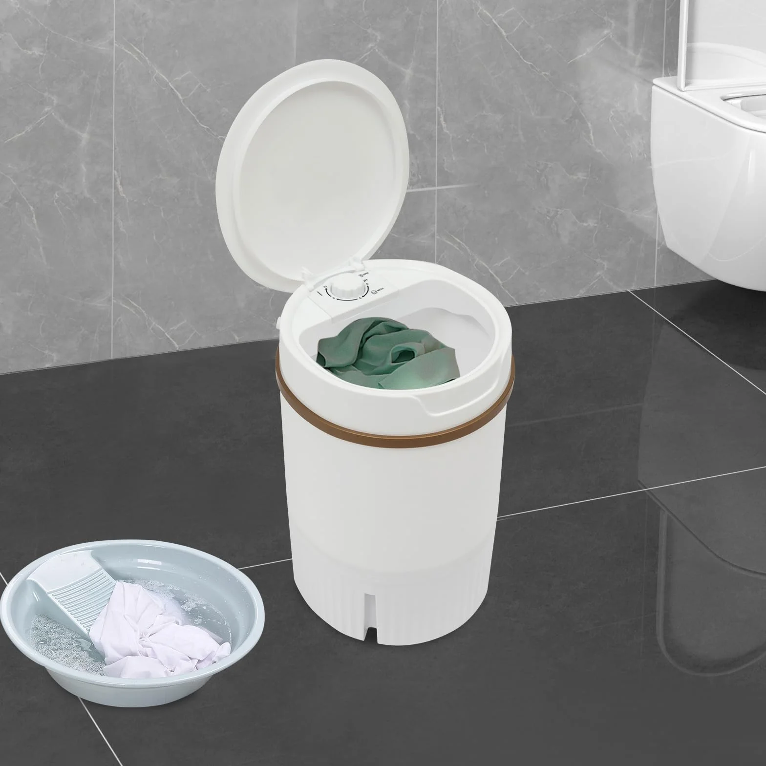 Przenośna mini pralka 4,5 l, mini pralka z wirowaniem, z wężem dopływowym/koszem odwadniającym, na kemping/do domu, do sypialni, skarpety, bielizny, kolor biały