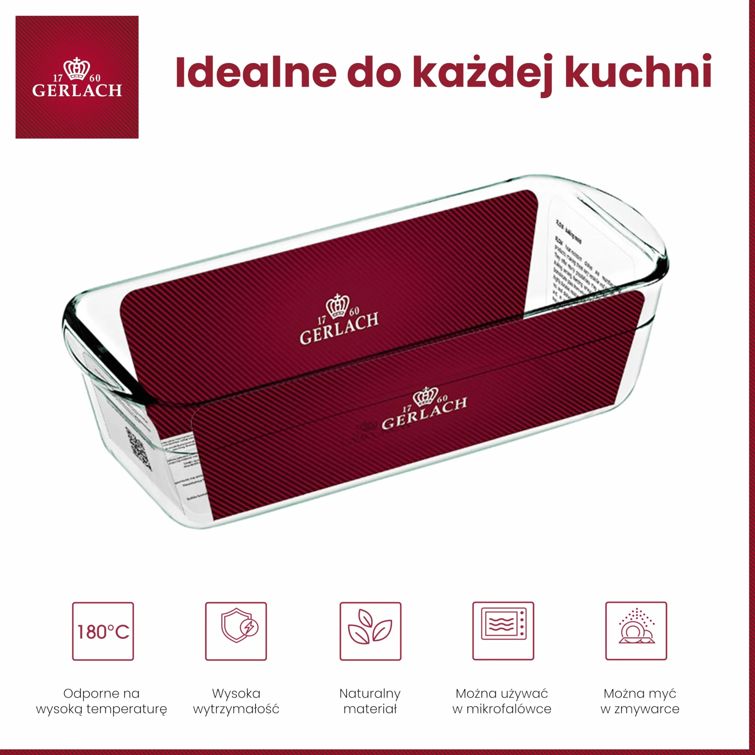 Gerlach 1760 Szklana Forma Do Ciasta Keksówka Naczynie Żaroodporne Odporne Na Wysokie Temperatury 1500 ml Flow