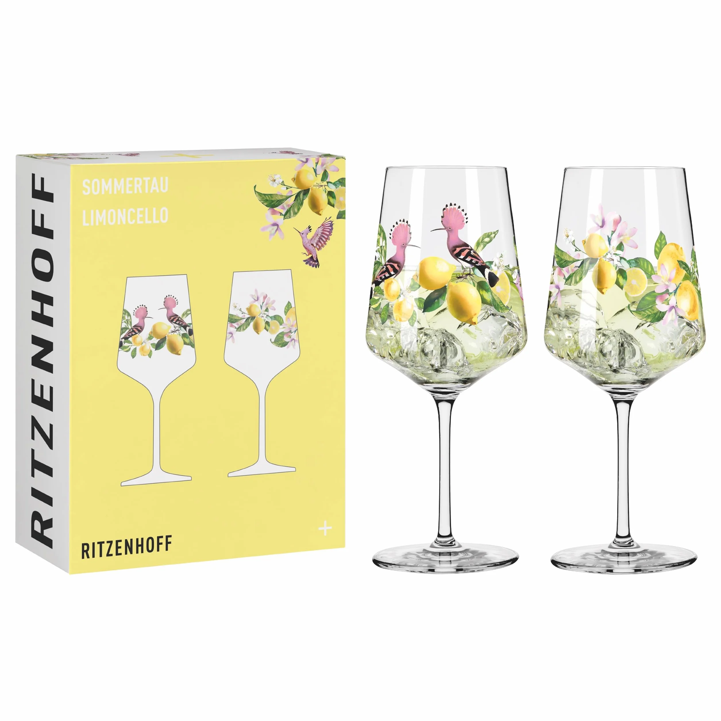 RITZENHOFF 6041005 Kieliszek do aperitifu, 500 ml, zestaw 2 sztuk, seria letnia rosa, do spryskiwacza, wąsy, motyw cytryny, wyprodukowano w Niemczech, żółty, zielony, różowy