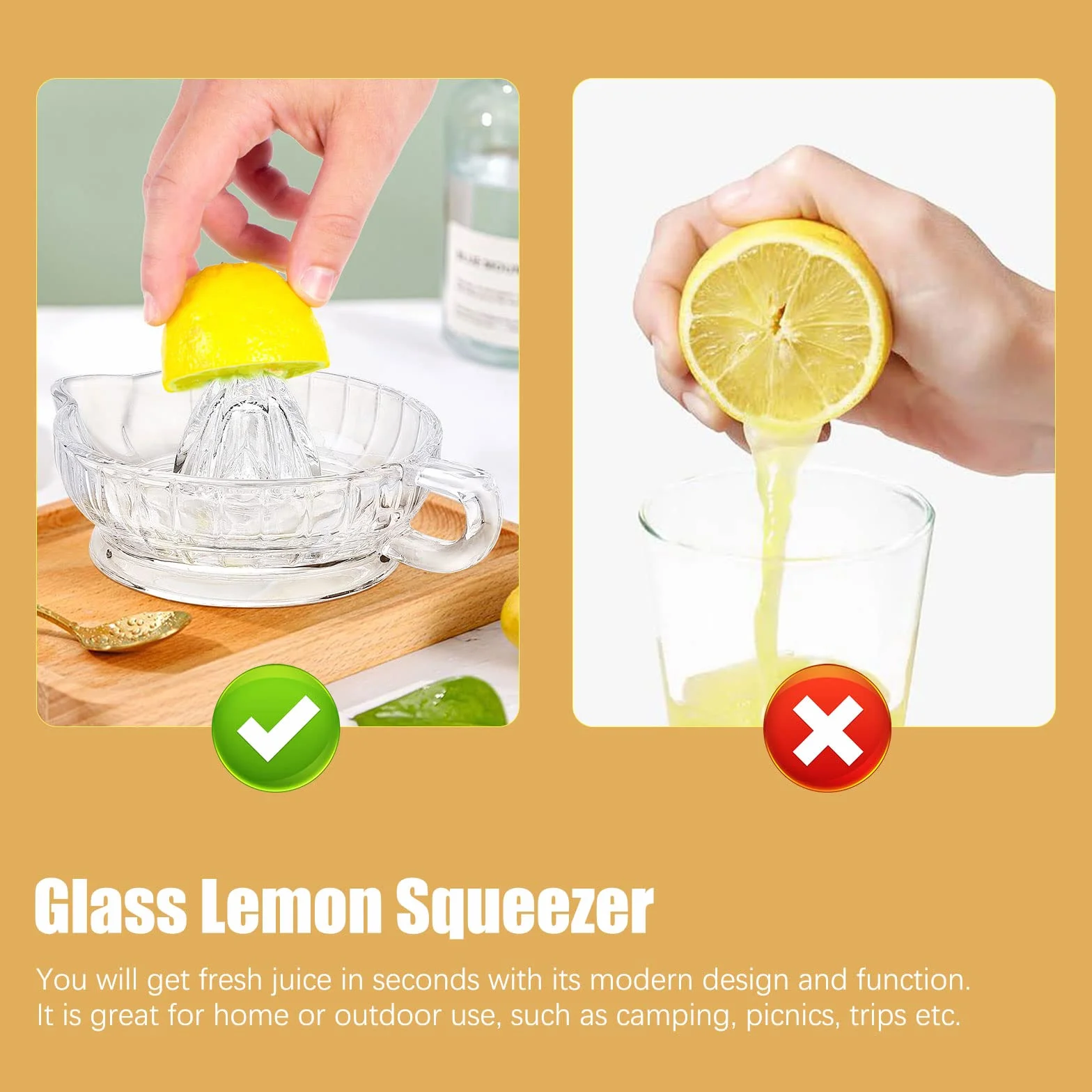 Derefine szklana praska do cytryn, wyciskarka do cytrusów z uchwytem i lejkikiem, mała ręczna praska do pomarańczy, przezroczysta ręczna wyciskarka do pomelo, pomarańczy, cytryny (przezroczysta)