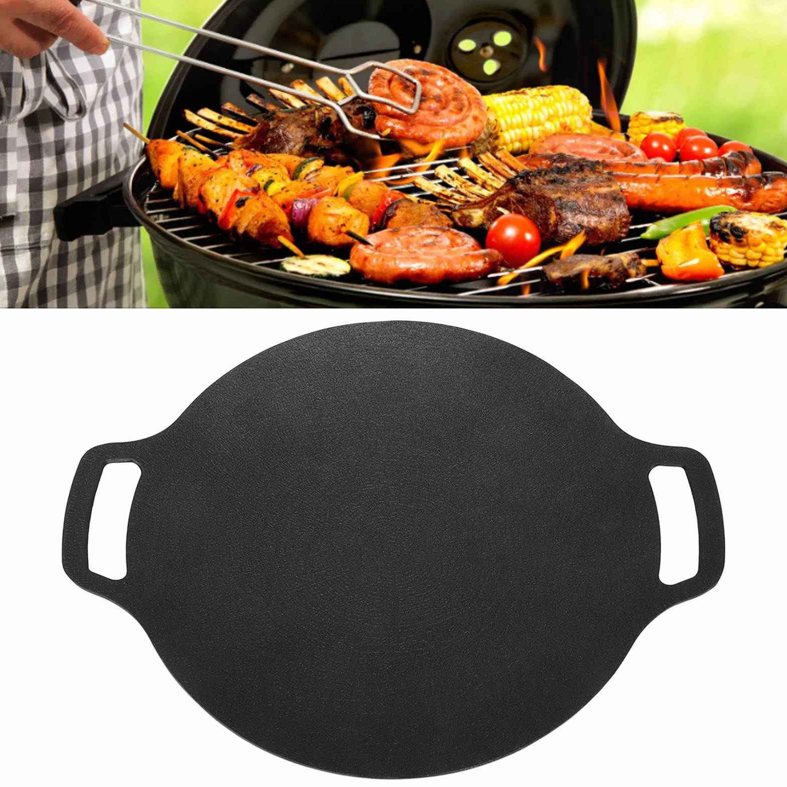Koreańska okrągła patelnia grillowa Nieprzywierająca duża okrągła koreańska patelnia grillowa do gotowania w pomieszczeniach na świeżym powietrzu 6-warstwowa powłoka ze stopu (36cm)