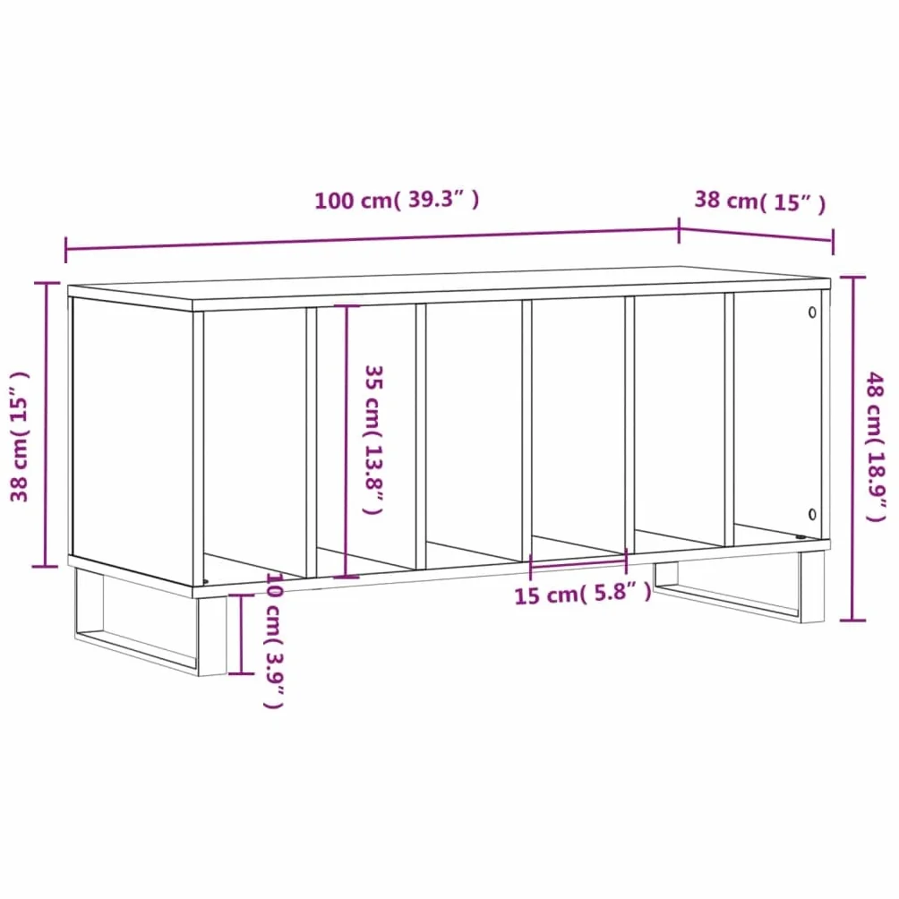 Szafka panelowa, dąb Sonoma, materiał drewnopochodny z żelaznymi nogami, 100 x 38 x 48 cm, miejsce do przechowywania płyt gramofonowych i winylowych płyt LP, stabilna szafka winylowa z półką