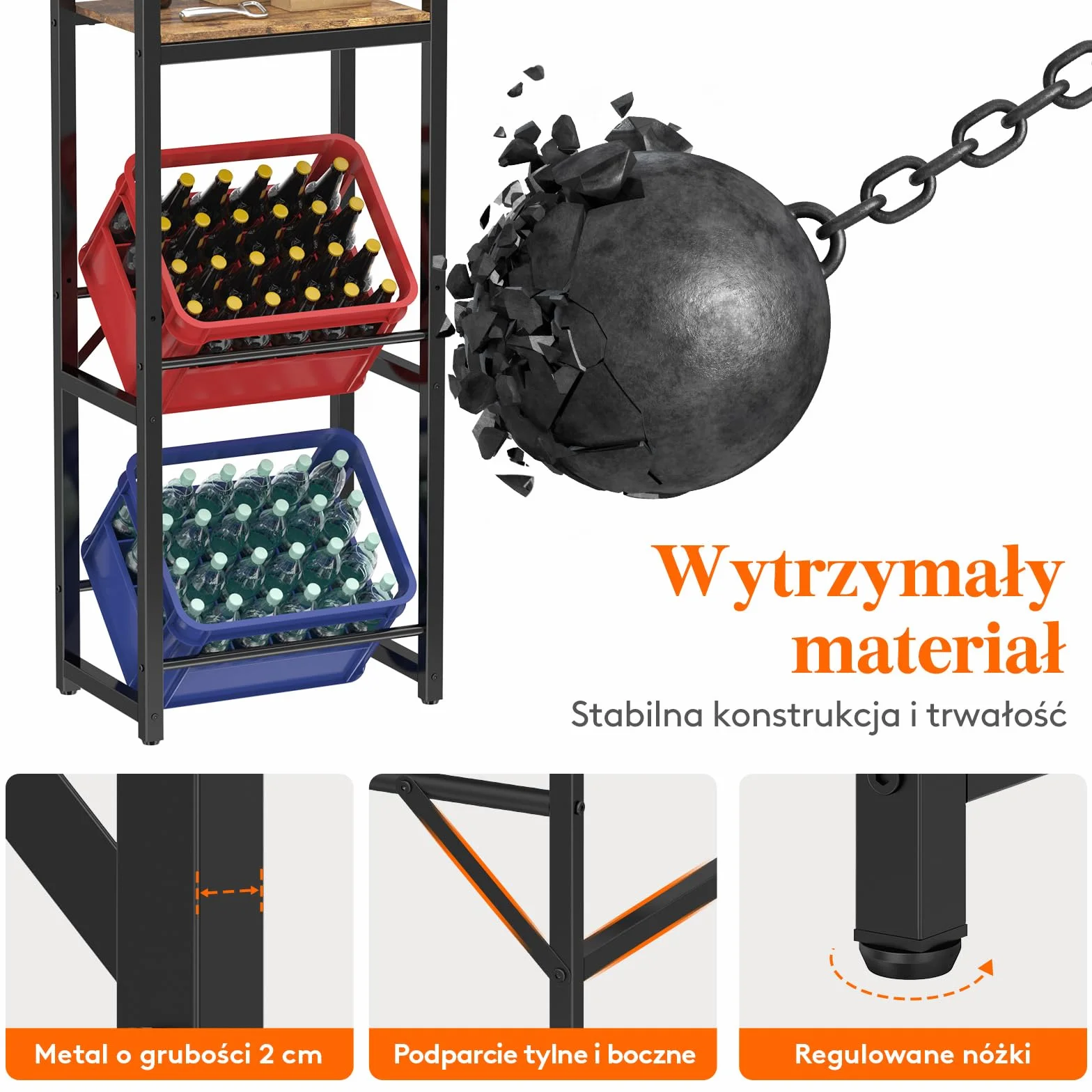 Lifewit Regał na skrzynki z napojami, 32D x 49 x 117,3 cm, wolnostojący, rustykalny brązowy