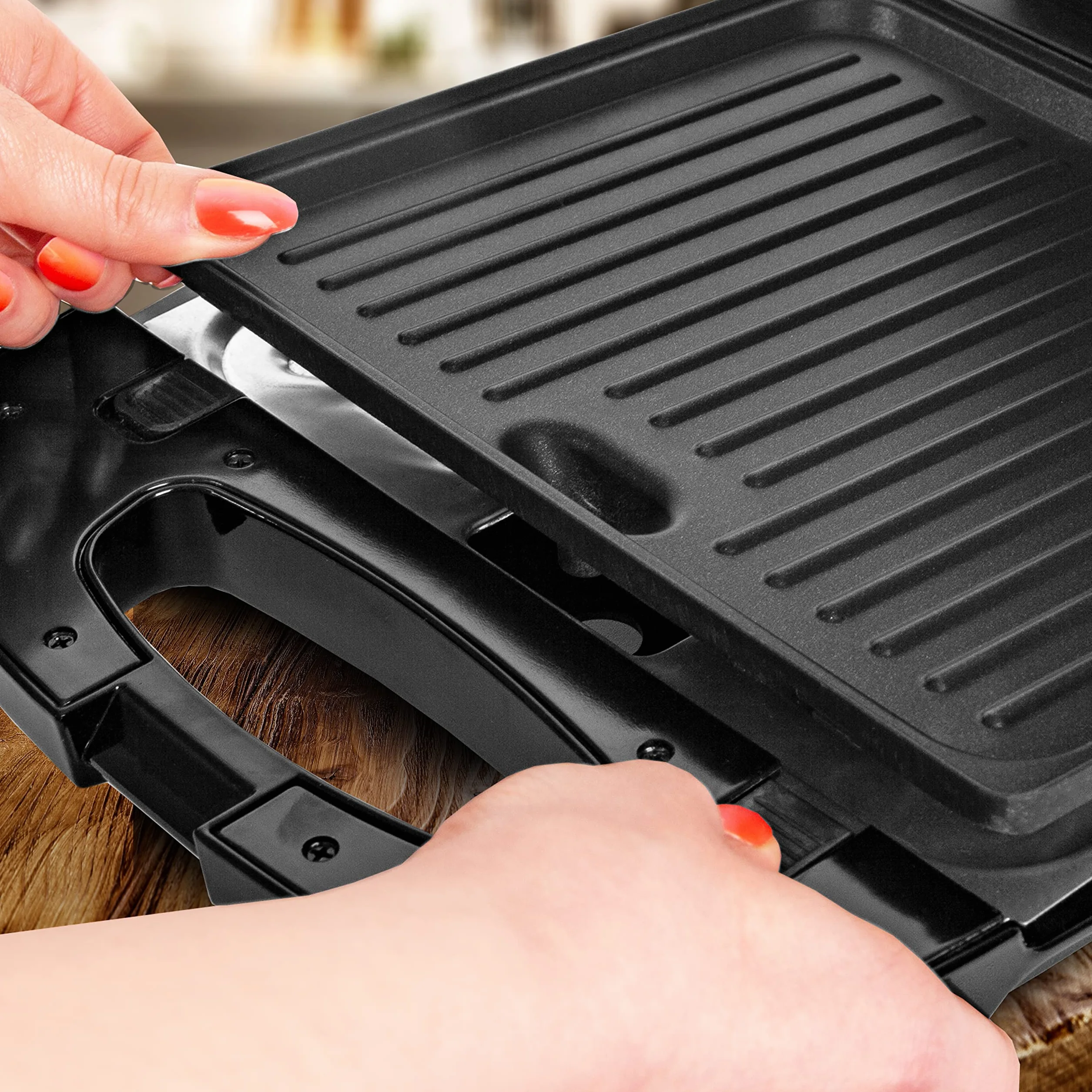 Duronic SWM60 Gofrownica grill i opiekacz do kanapek w 1 urządzeniu 1200W | wyjmowane talerze | łatwe czyszczenie | nieprzywierająca powłoka | 4 gofry belgijskie na raz | opiekacz do panini